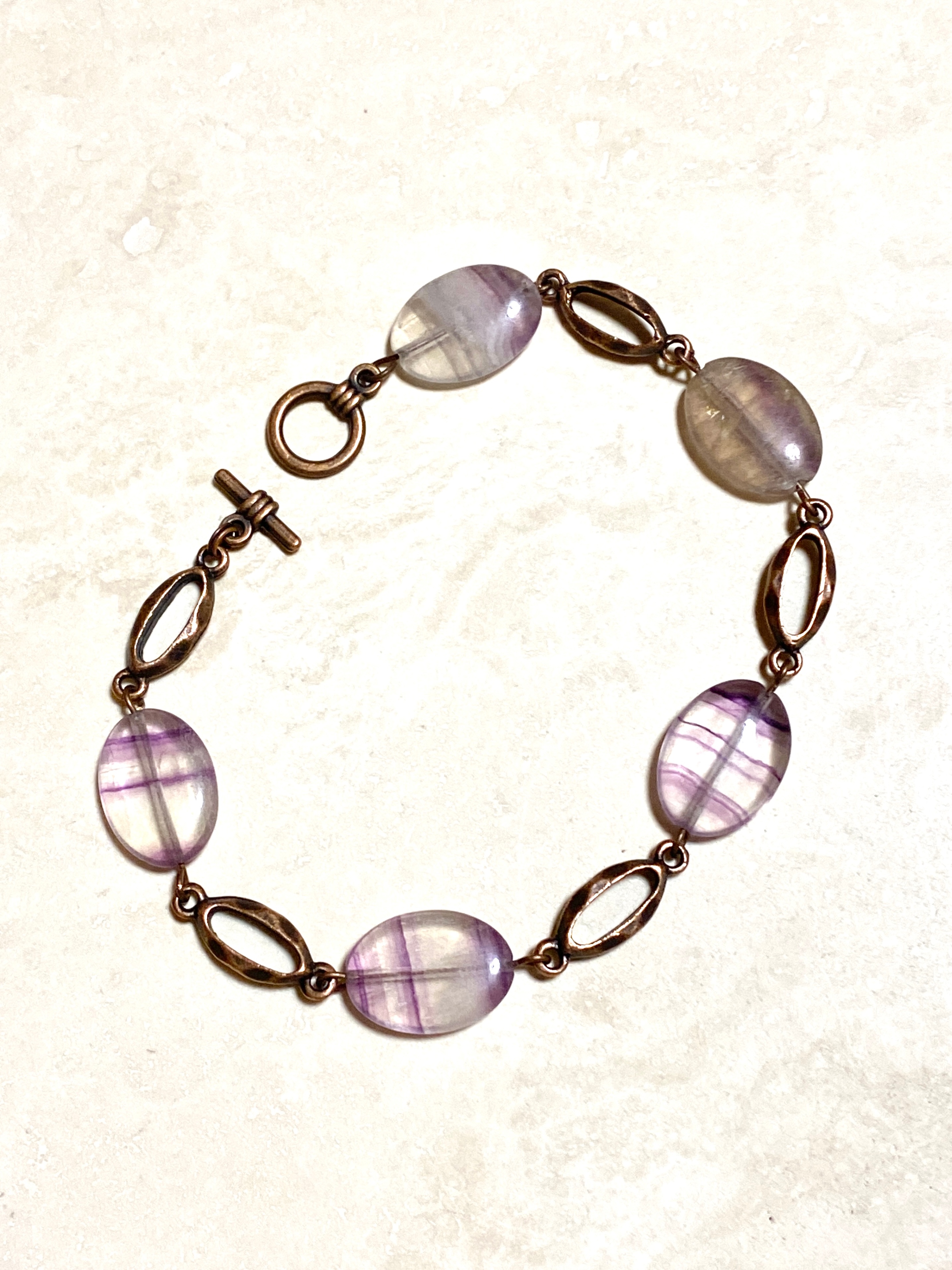 Purple Rainbow Fluorite Boho Bracelet, Gemstone & Copper Links