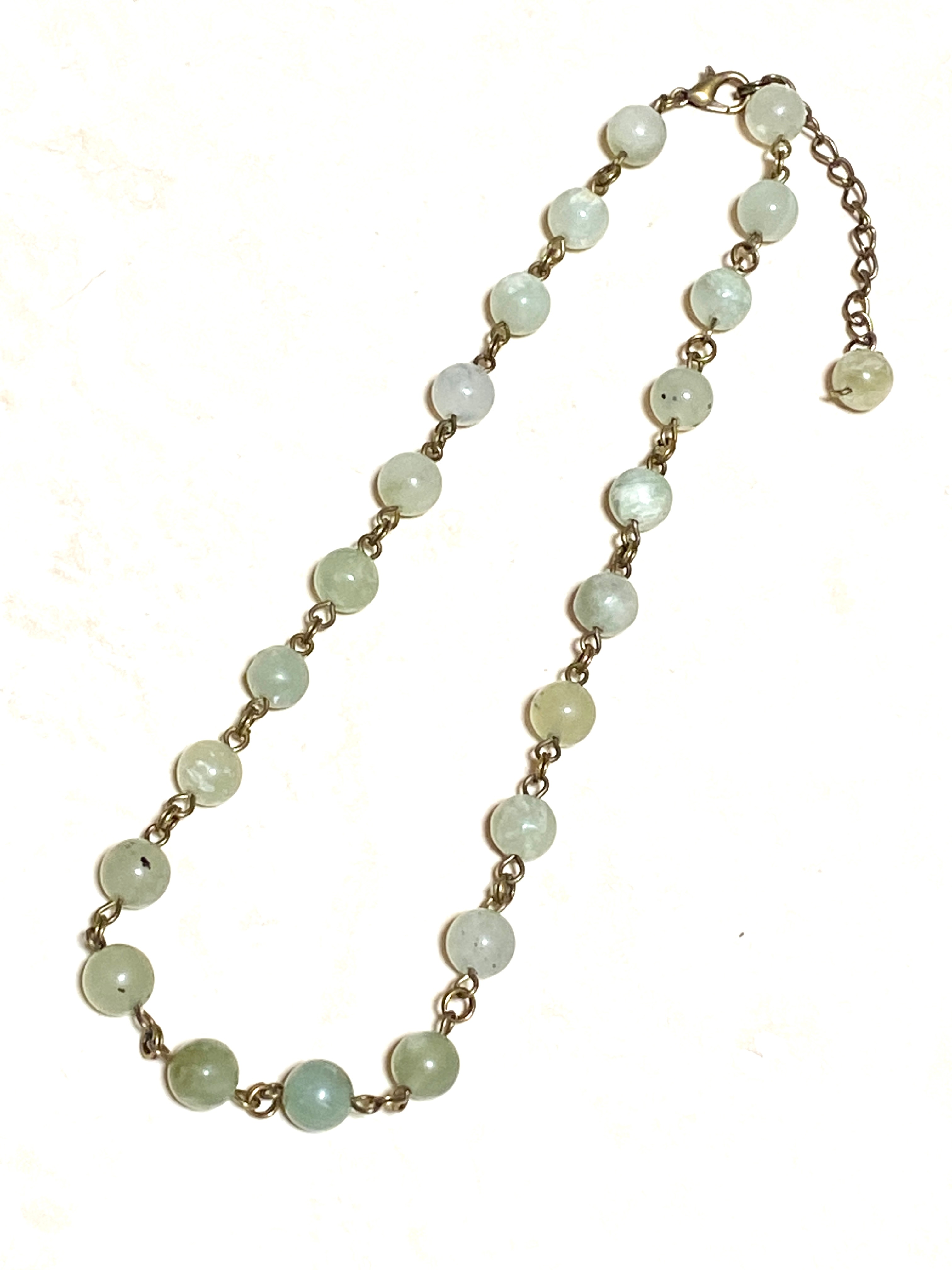 Mint Green Serpentine Short Necklace, Bronze Layering Necklace