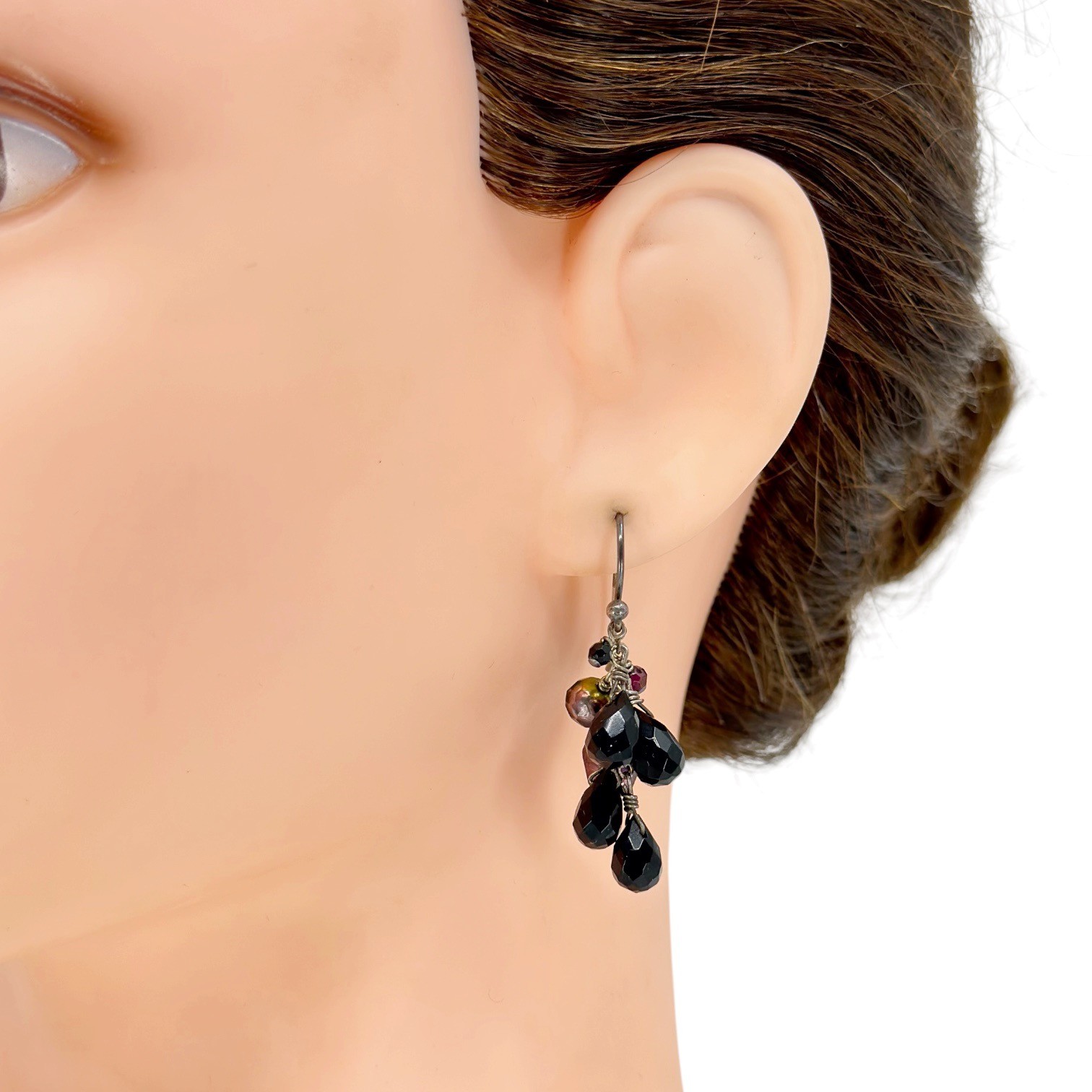 Hand Made sterling silver Onyx & pearl beads drop earrings - photo 3