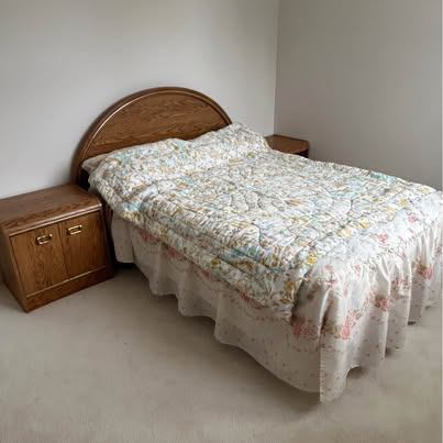 Vintage Oak Bedroom Set - Headboard and Two Nightstands
