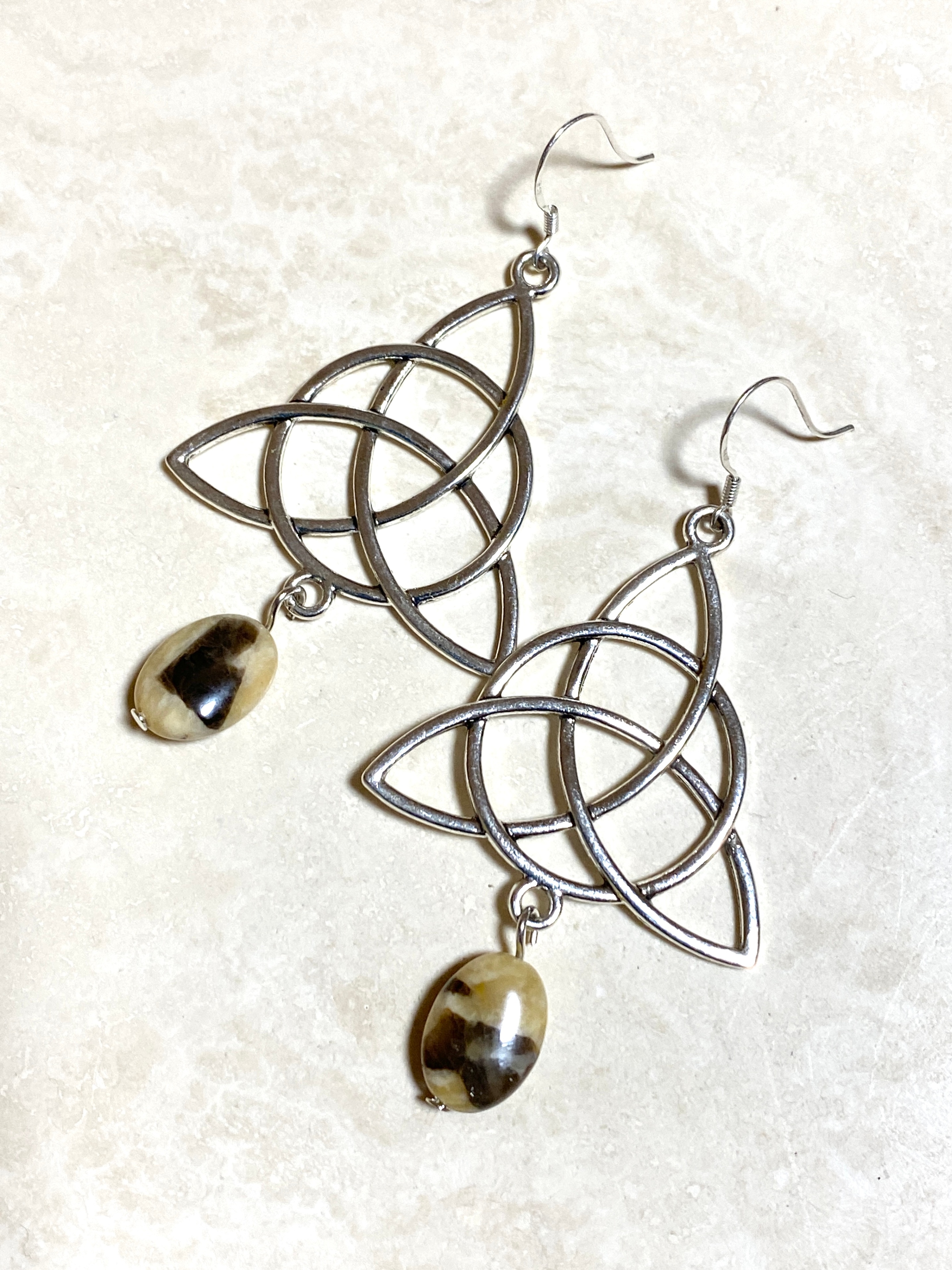 Septarian Stone Celtic Trinity Earrings, Sterling Silver Hook - photo 2