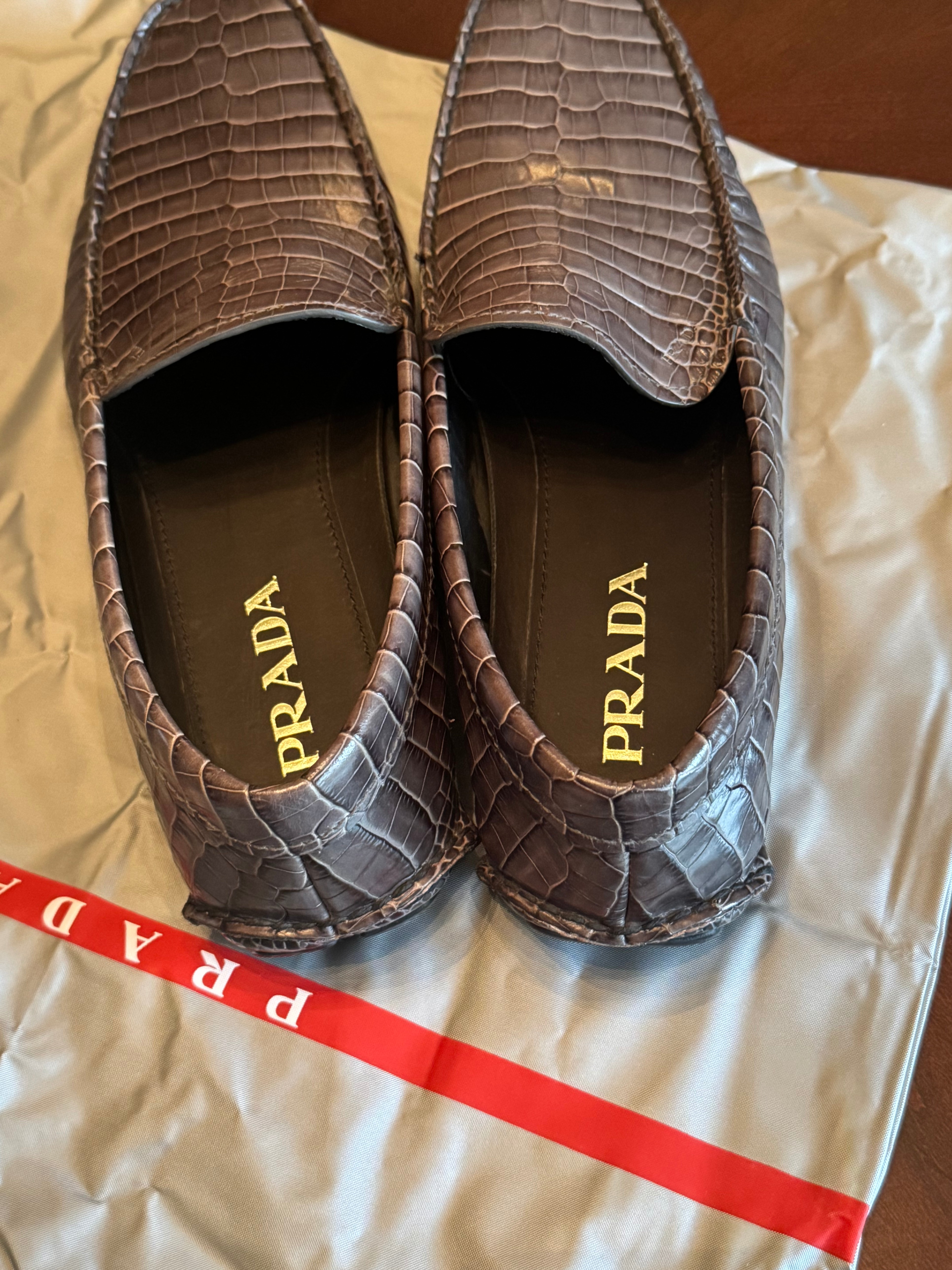 Prada leather loafer, Mens, grey textured