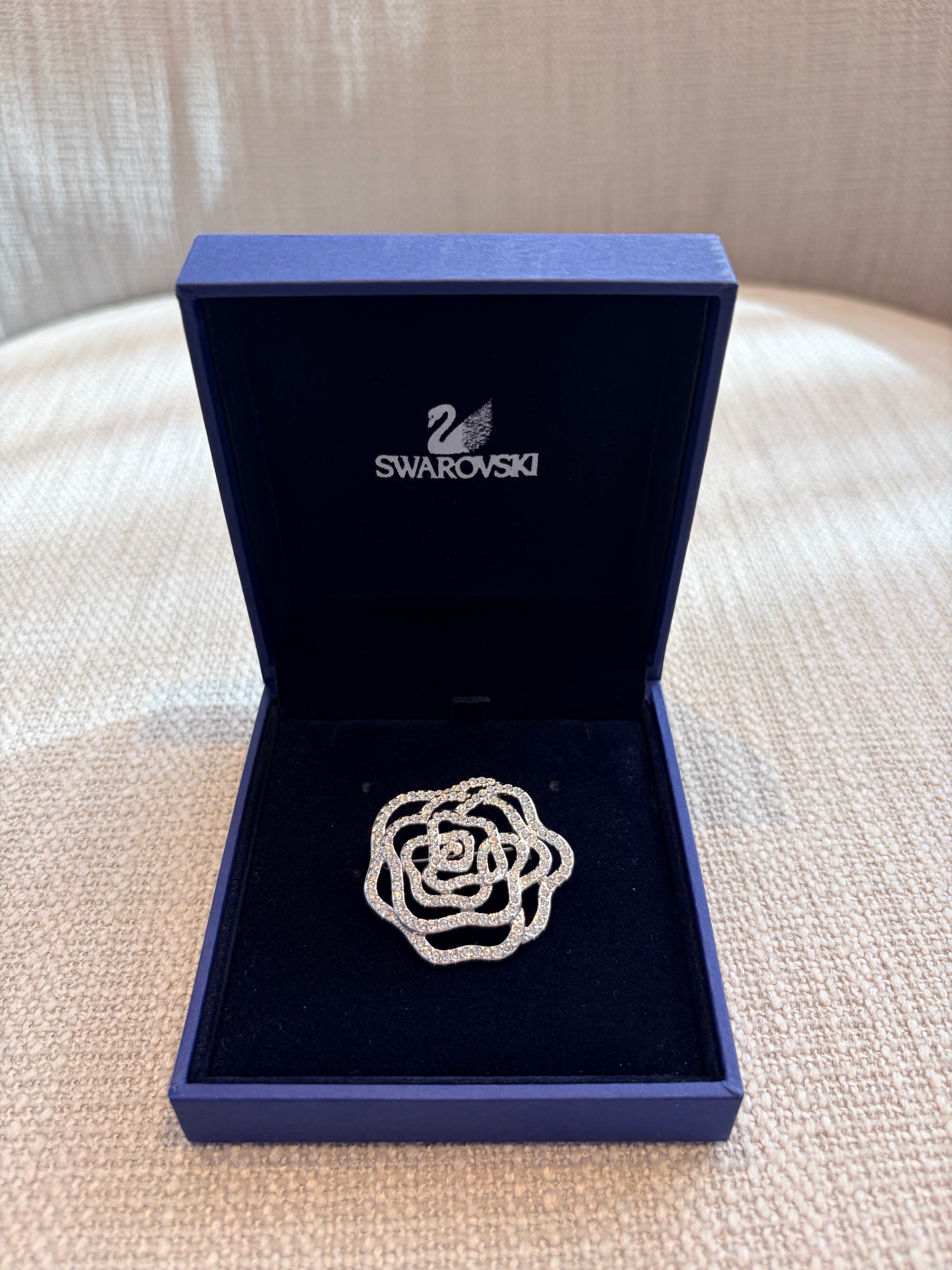 Rare Swarovski Pavé Rose Brooch, New With Box