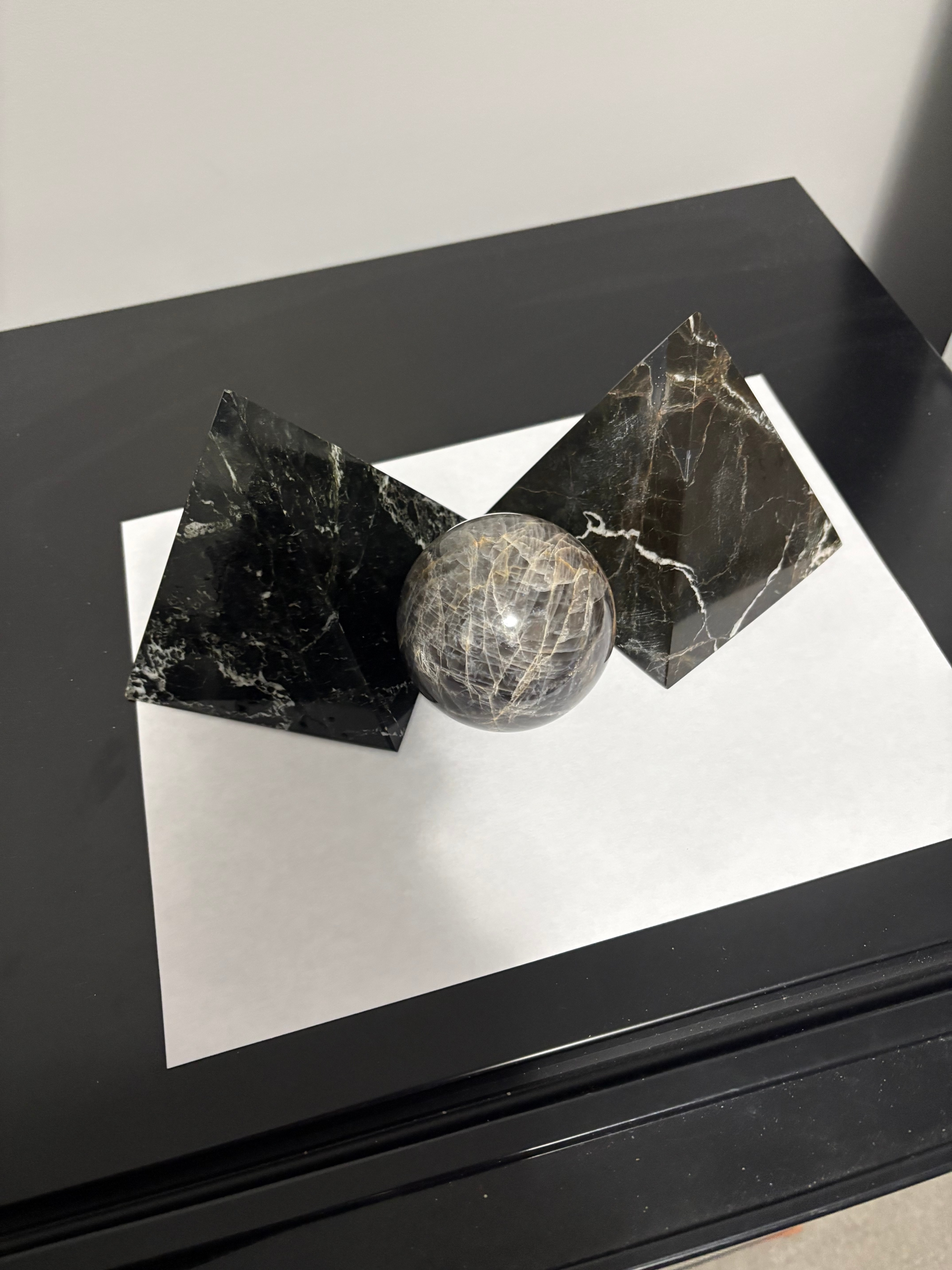 Solid GemStone Black Marble pyramid and sphere set - photo 2