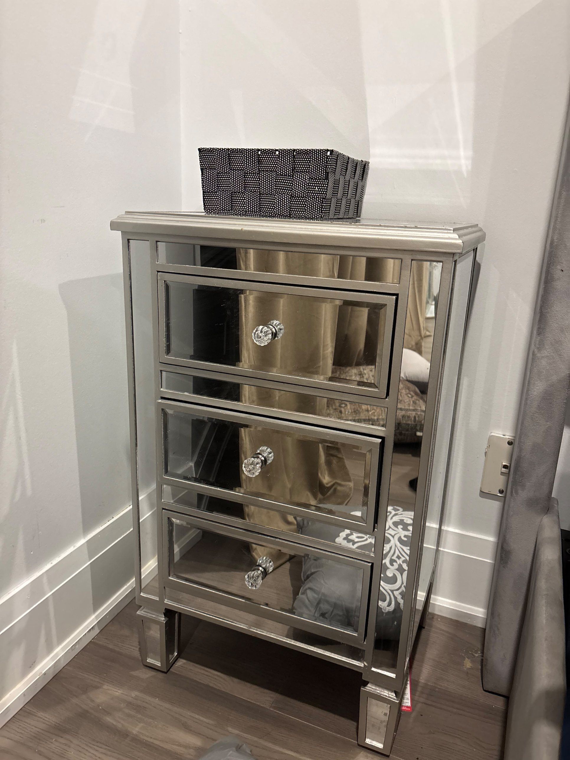 Mirrored Nightstand / Side Table - Silver Glam 3 Drawer
