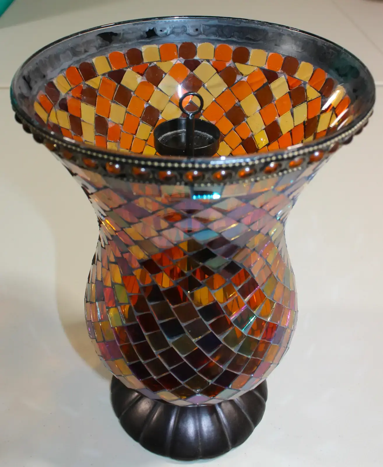 PartyLite 12'' Tall Global Fusion Hurricane Stained Glass Holder - photo 2