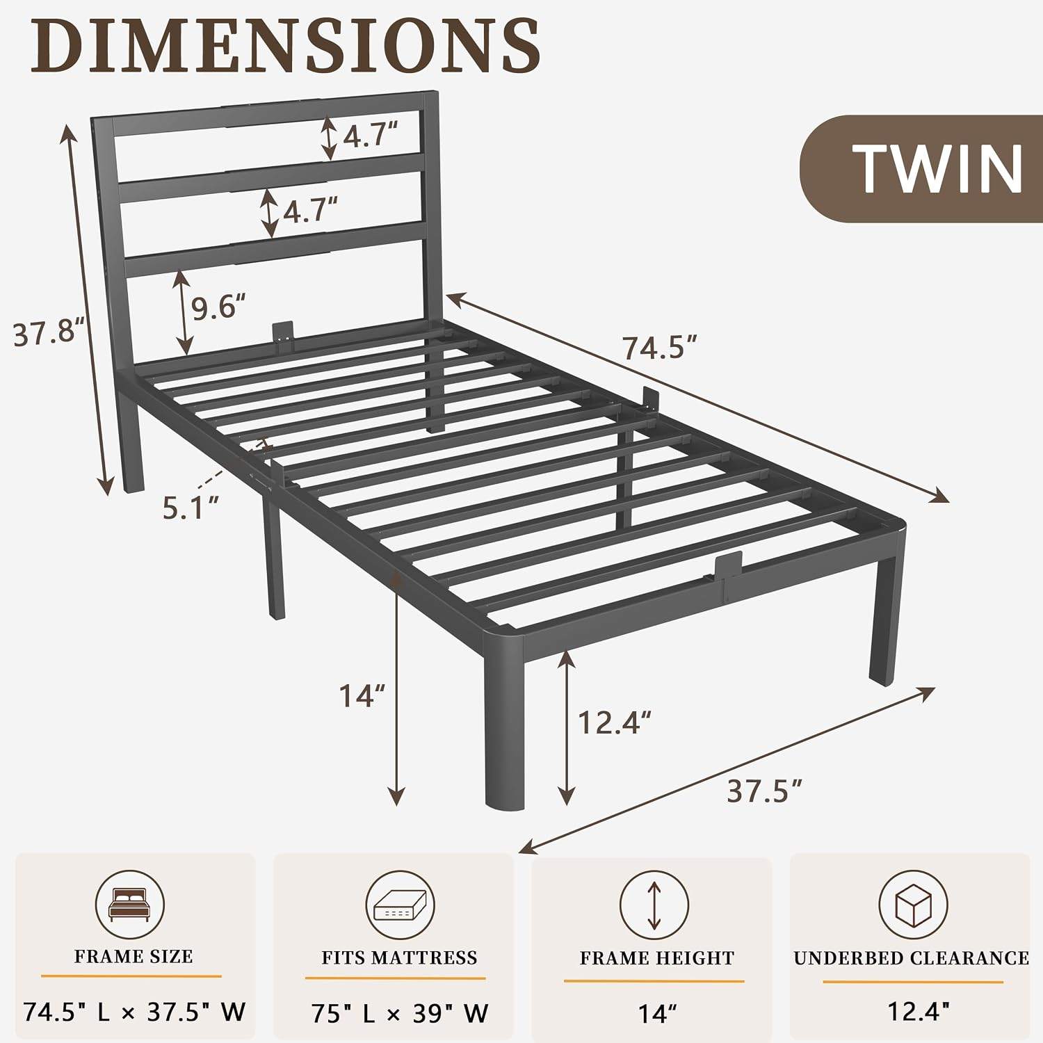 ZTH Twin Bed Frame with Headboard - photo 3