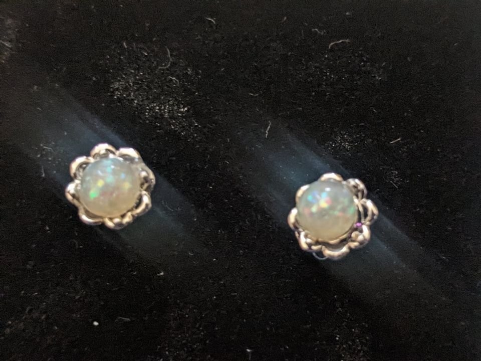 Ear rings with OPAL, created white fine opal earrings - photo 5