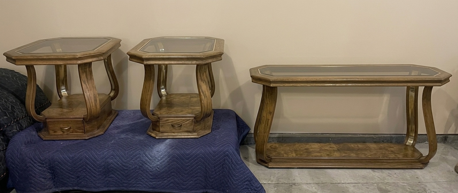 Vintage 4-Piece Solid Wood & Glass Top Table Set