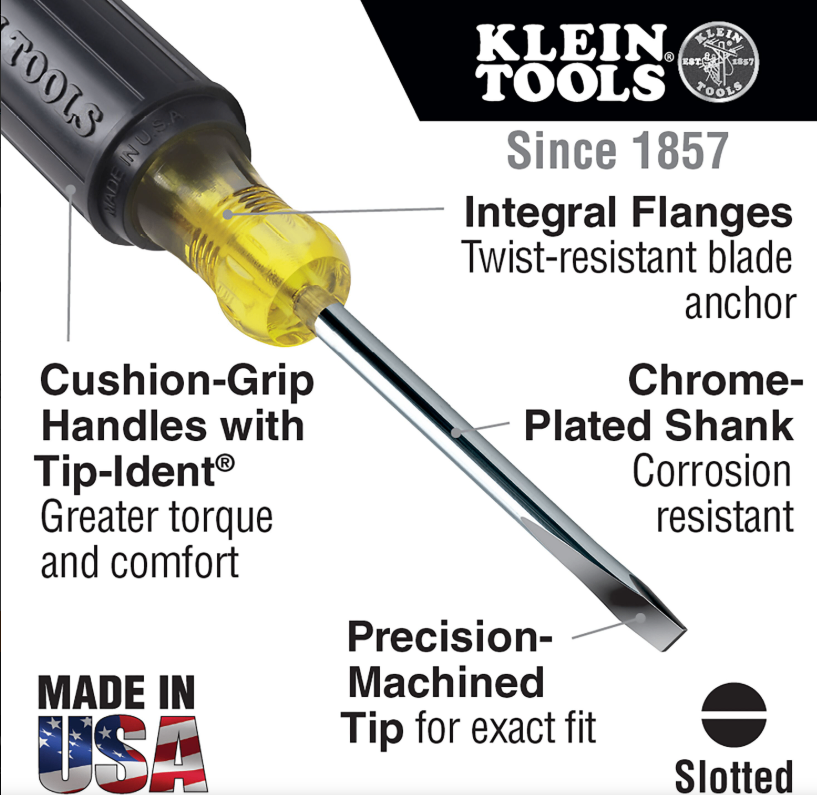 Klein Tools 1/4-Inch Cabinet Screwdriver, 4-Inch Round Shank - photo 4