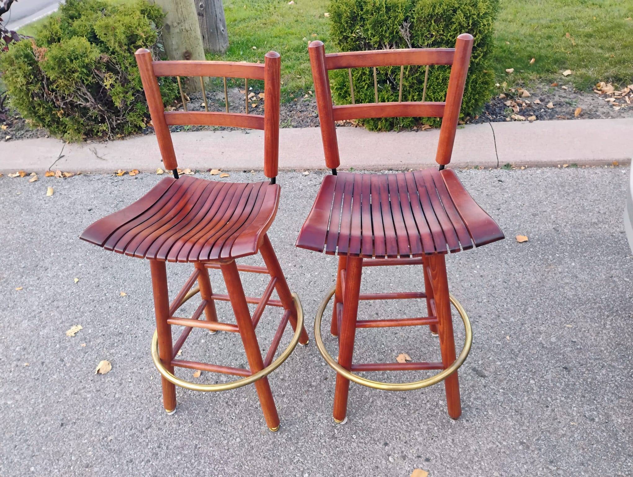 Counter-Height Stools Solid Wood w/Brass