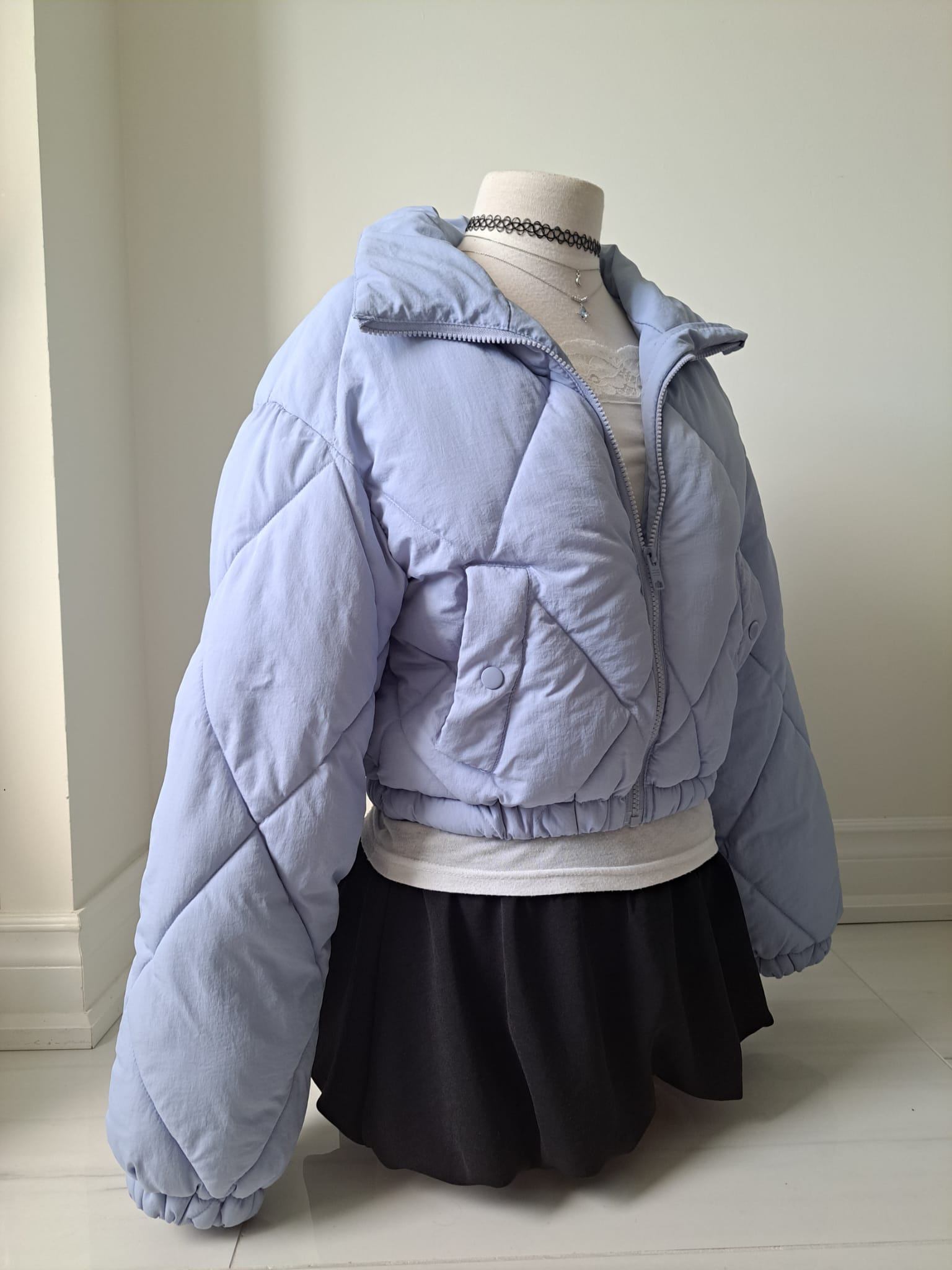 🐋 Garage Light Blue Cropped Puffer Jacket Y2K Style - photo 2