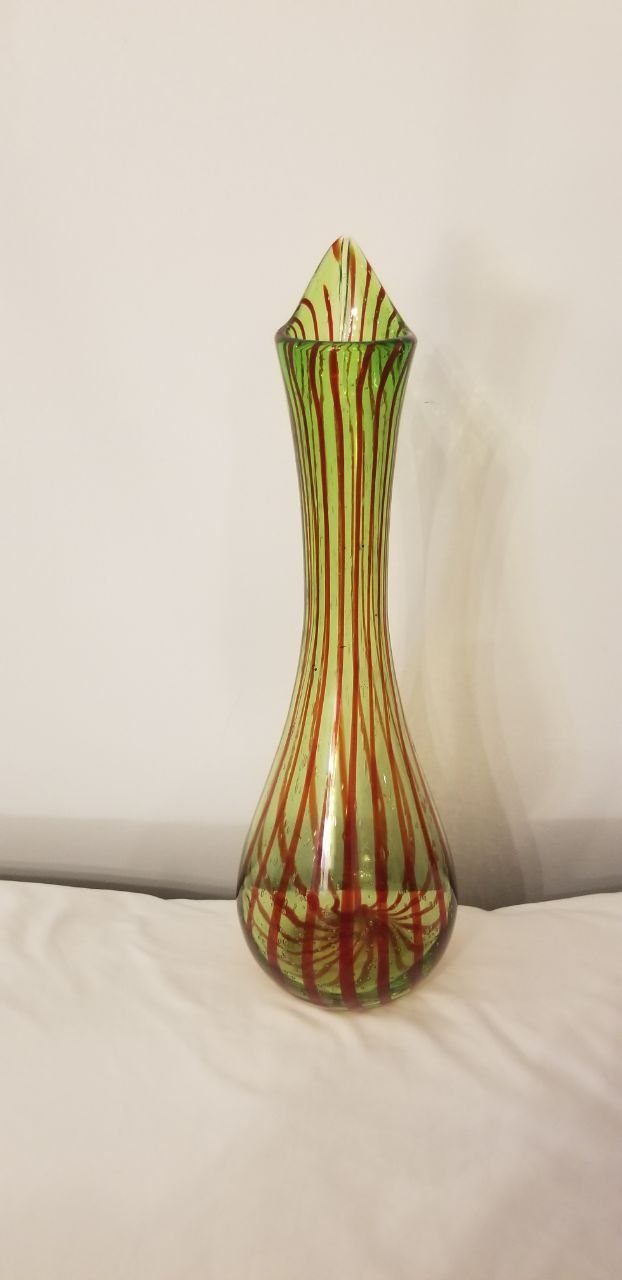 Art Glass Vase – Green with Red Stripes, Tall - photo 3