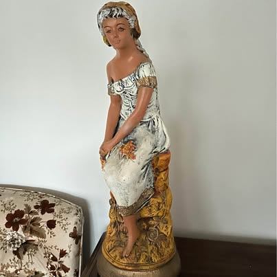Vintage-Style Seated Woman Figurine stands about 3 feet tall