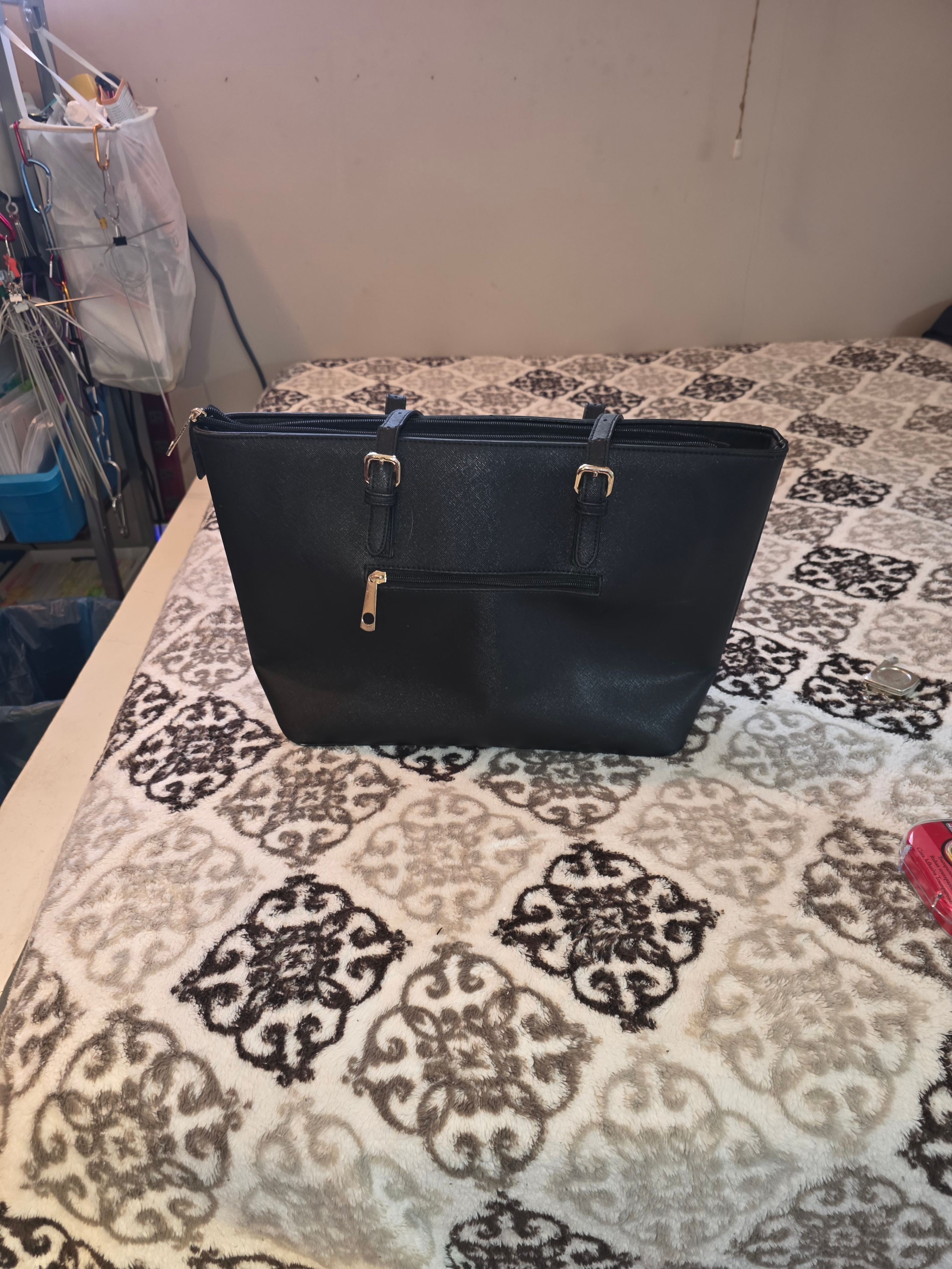 Black Faux Leather Tote Bag