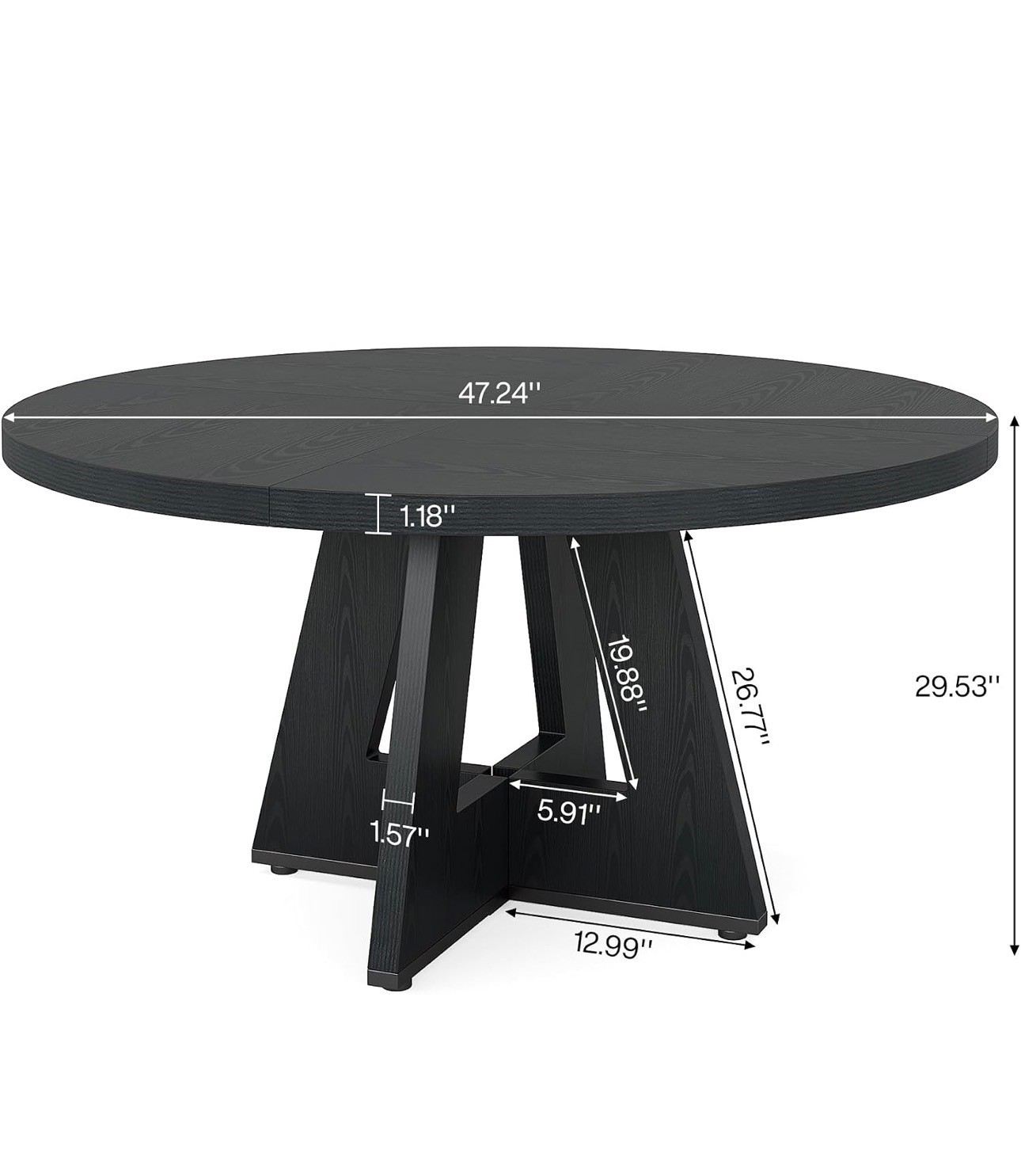 Round Black Dining Table 47" – Modern Pedestal, New - photo 5