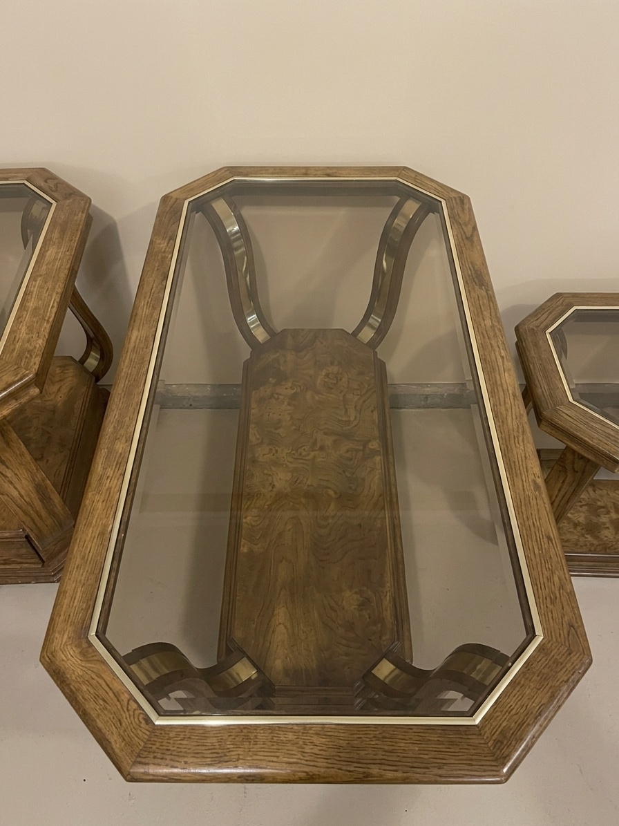 Vintage 4-Piece Solid Wood & Glass Top Table Set - photo 2