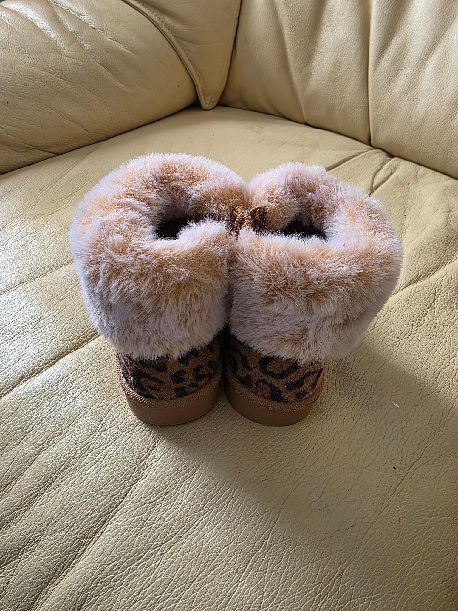 First Steps Leopard Print Fur Cuff Ankle Boots — Size 5 — Used - photo 3