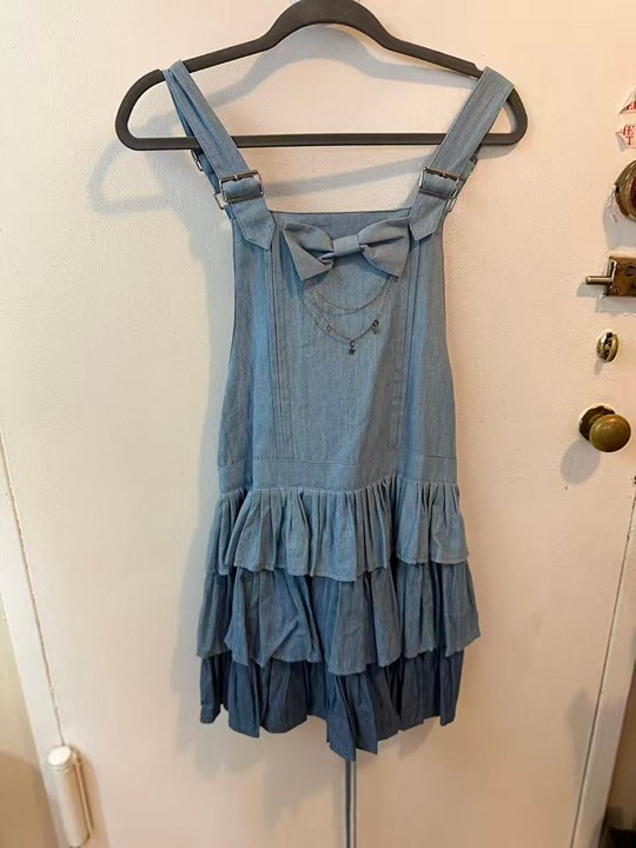 Blue Denim Tiered Ruffle Lolita Jumper Dress - Size S