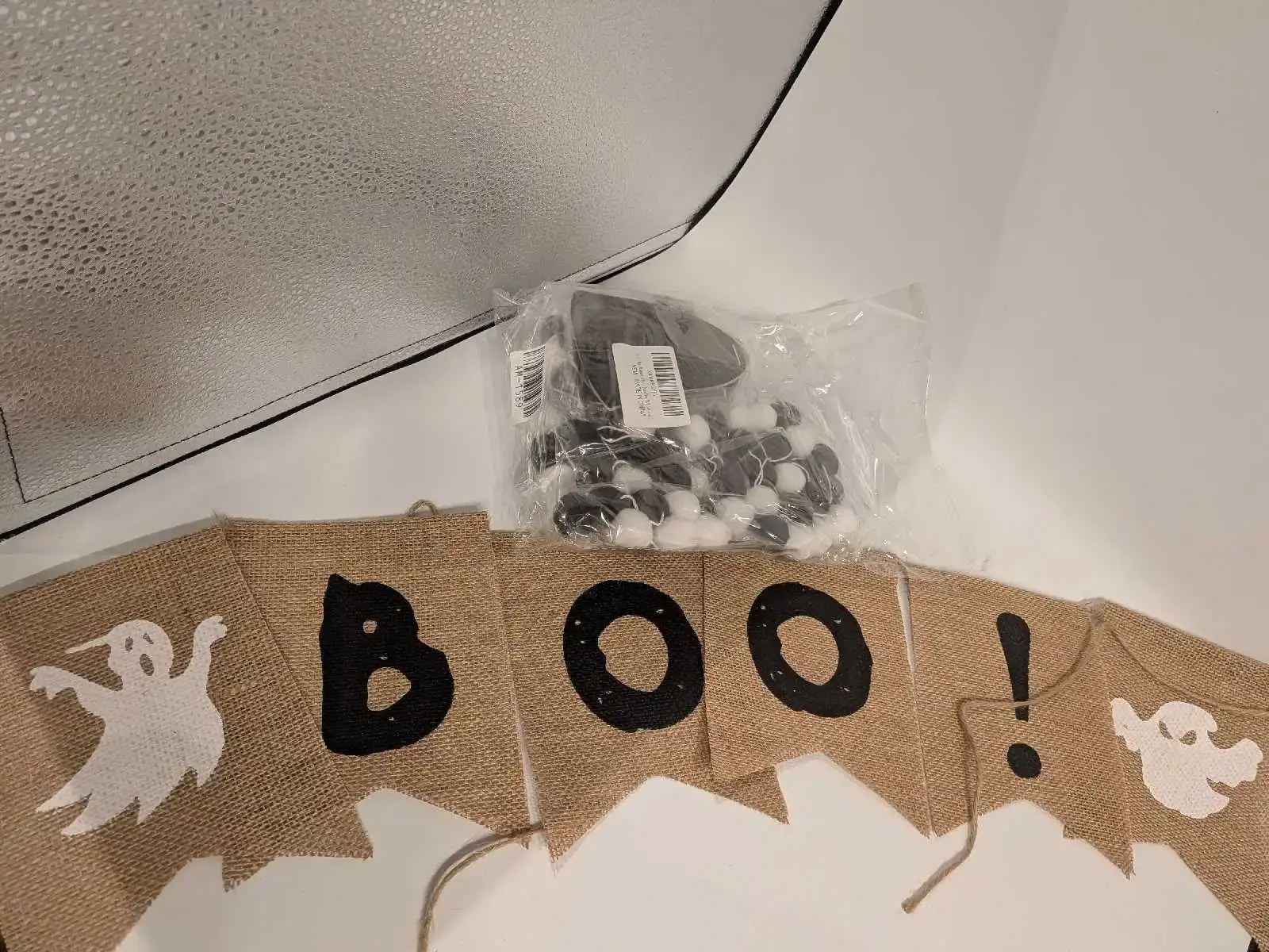 Halloween Boo Burlap Banner and Pom Pom Garland - photo 2