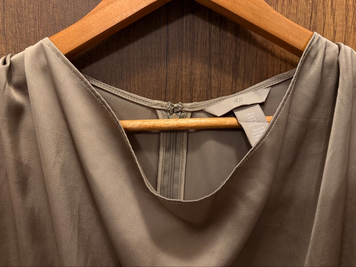 H&M Taupe Sleeveless Cowl-Neck Blouse, Size M - photo 3