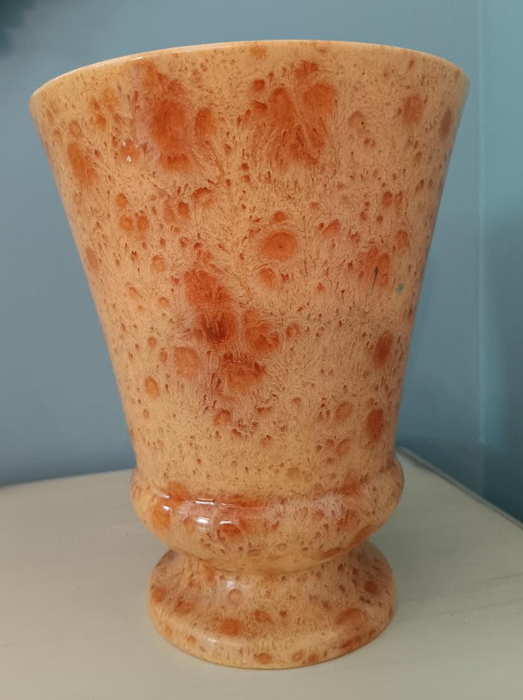 Vintage orange mottled ceramic planter Vase Urn - photo 5