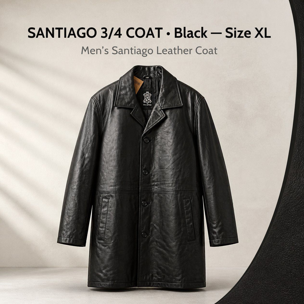 JKT-017 — Men's Santiago 3/4 leather coat — brand new, size XL