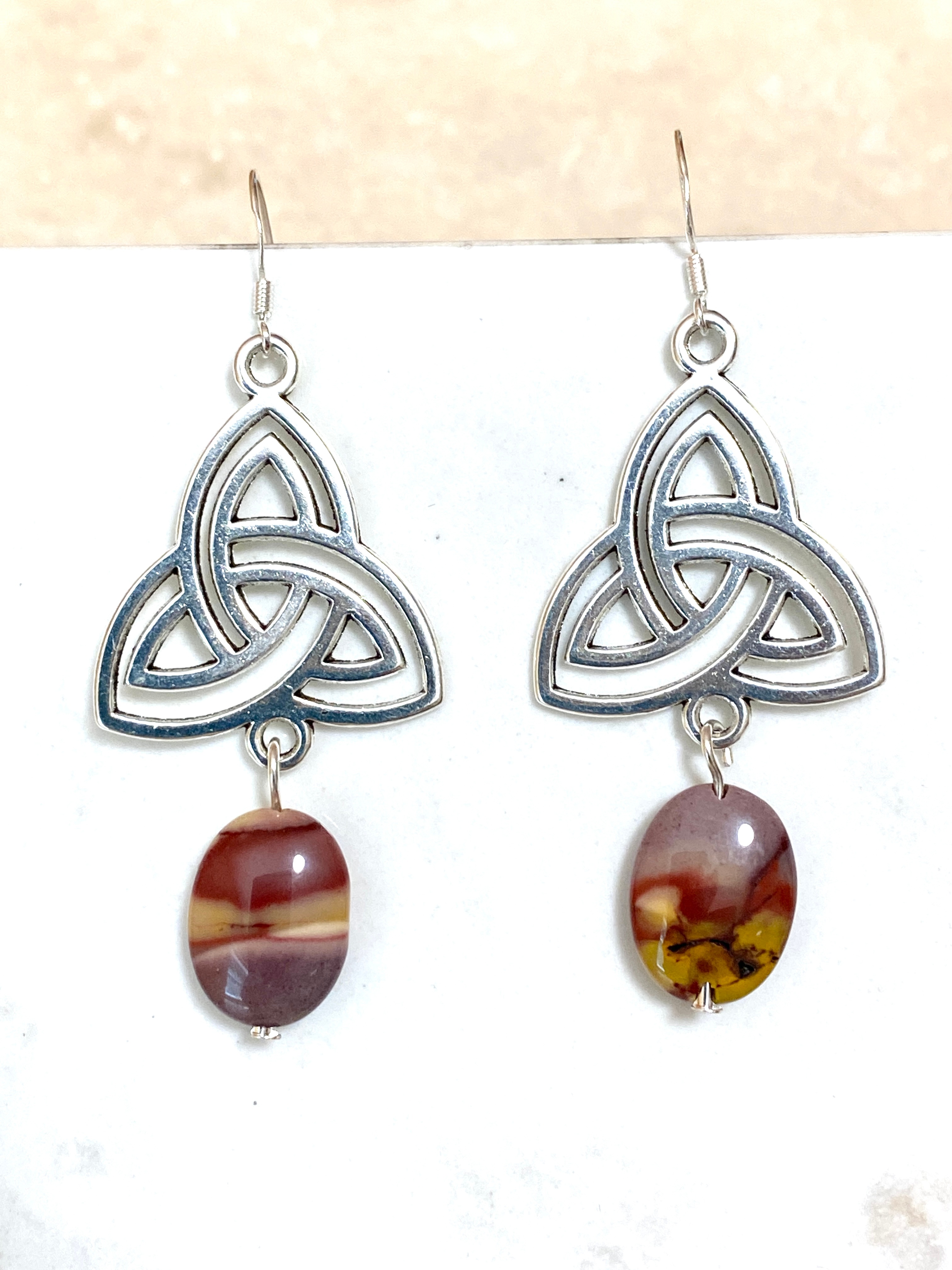 Genuine Earthy Mookaite Triqueta Earrings, Sterling Silver Hook