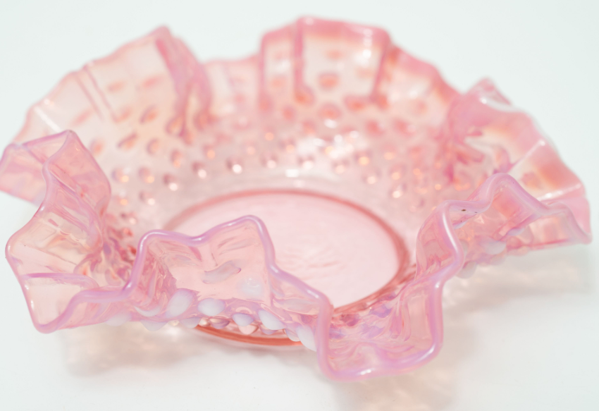 Vintage Pink Opalescent Fenton Hobnail Glass Basket Dish MC Art - photo 4