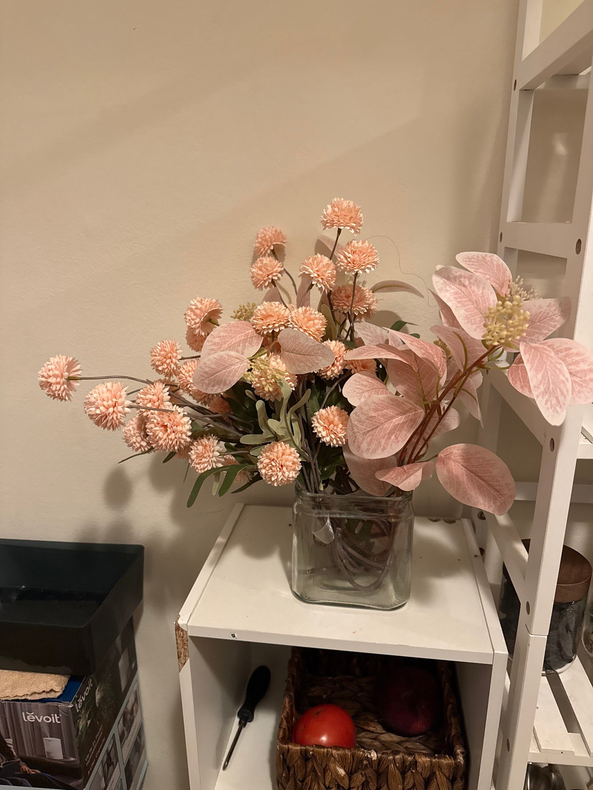 Faux Flowers with Glass Vase