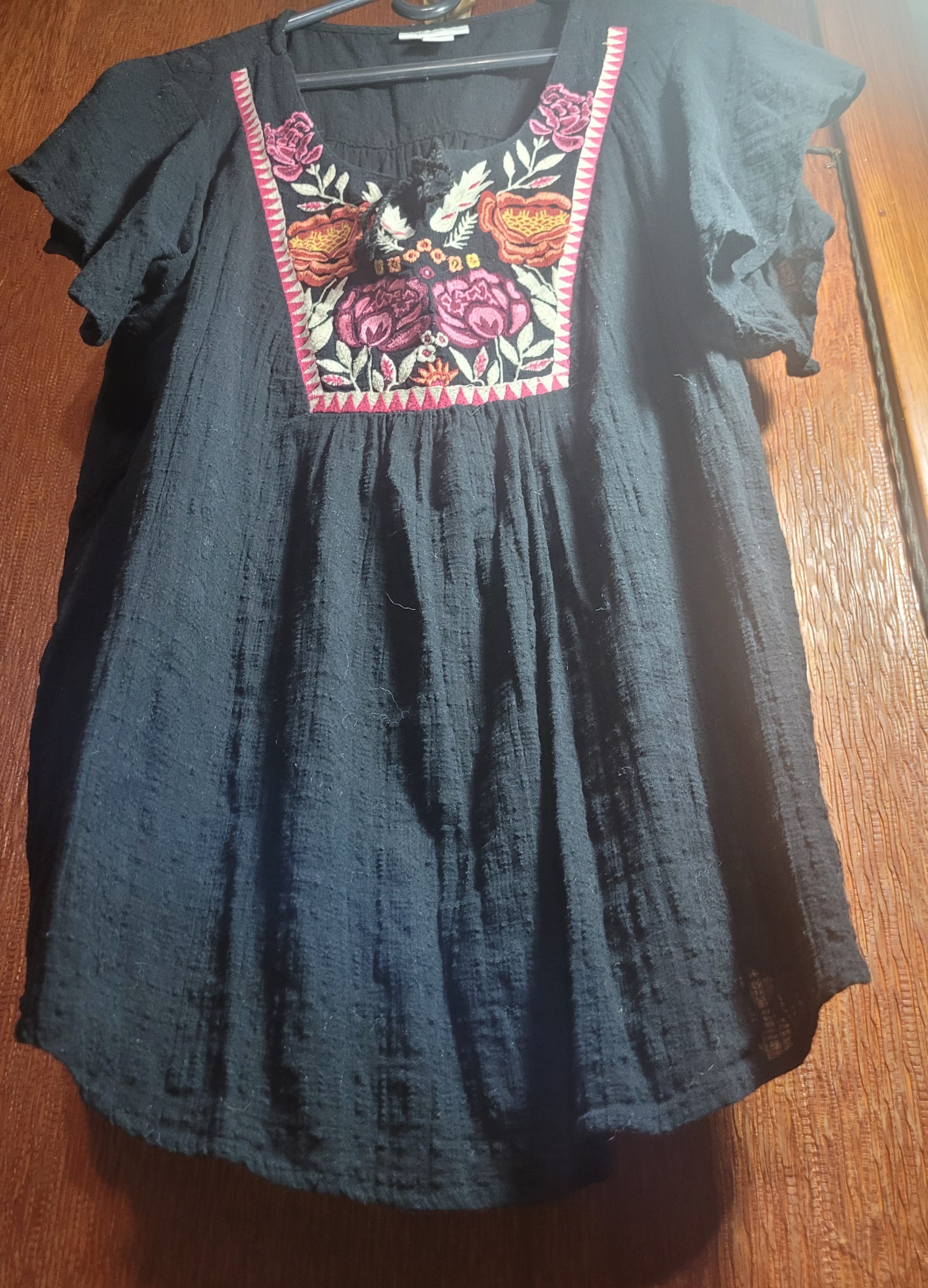 Style & Co Embroidered Floral Boho Black Size 2X Flutter Sleeve - photo 5