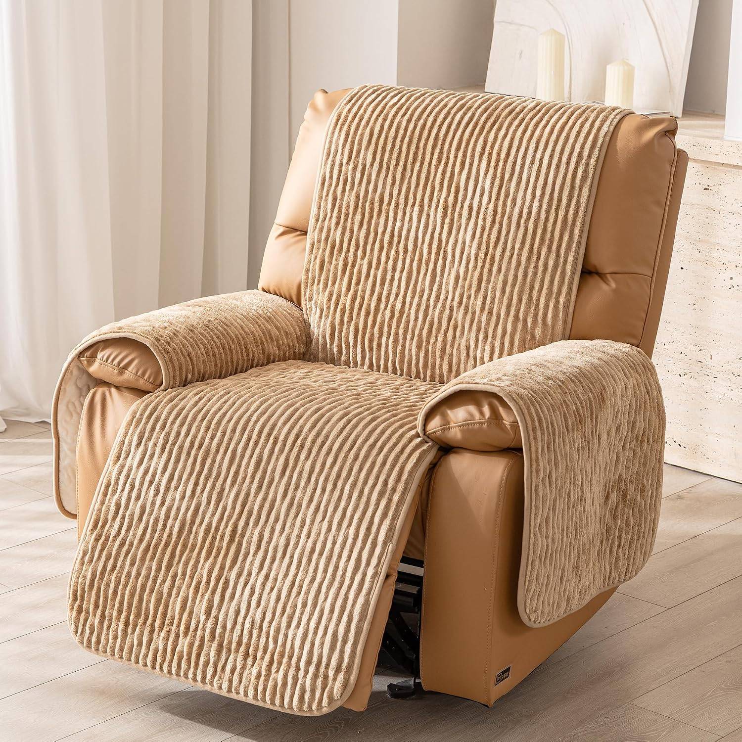 Flannel Recliner Chair Cover with Pockets - photo 3