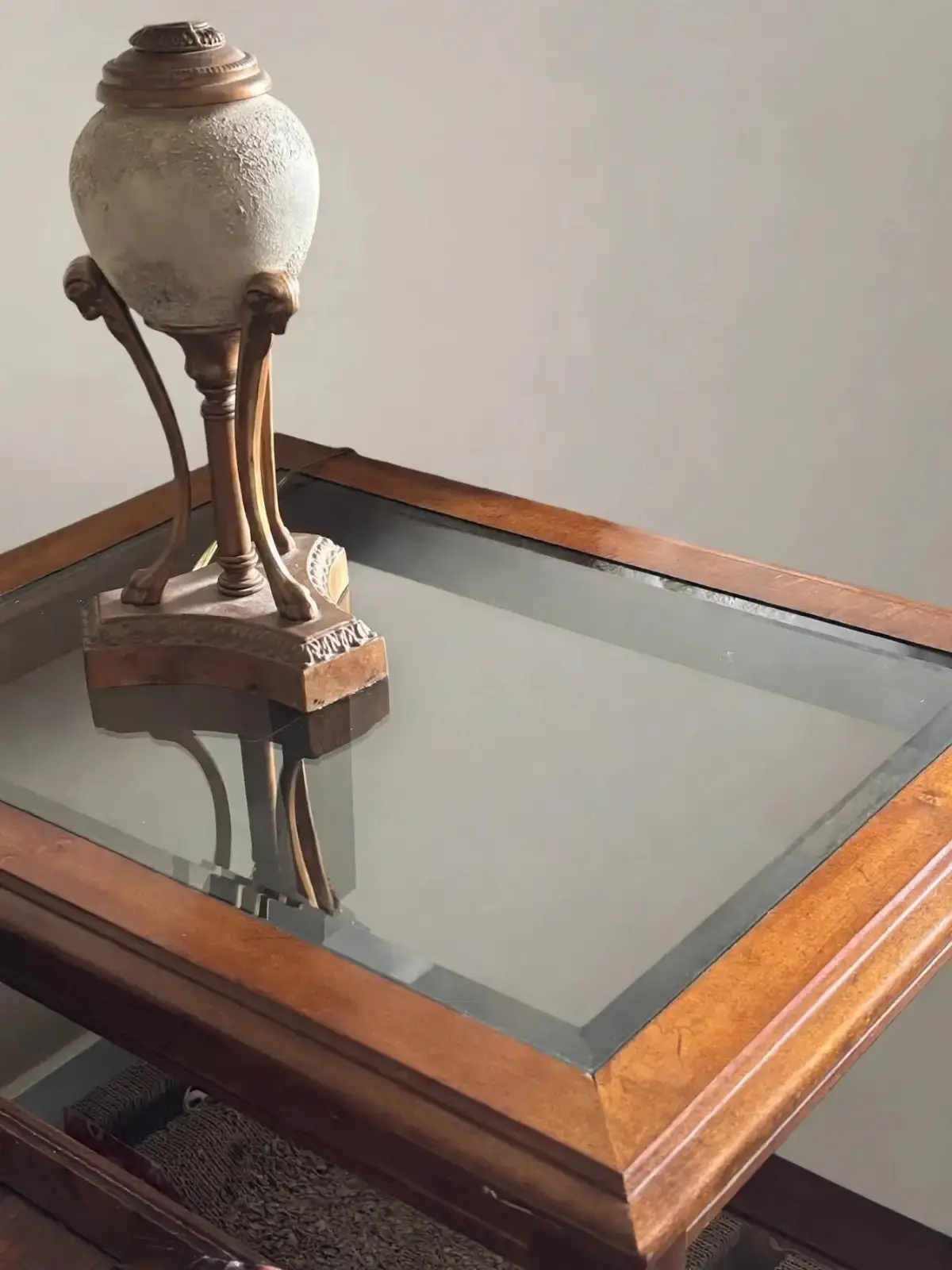 Wood End Tables Pair with Glass Tops, Pecan Finish - photo 2