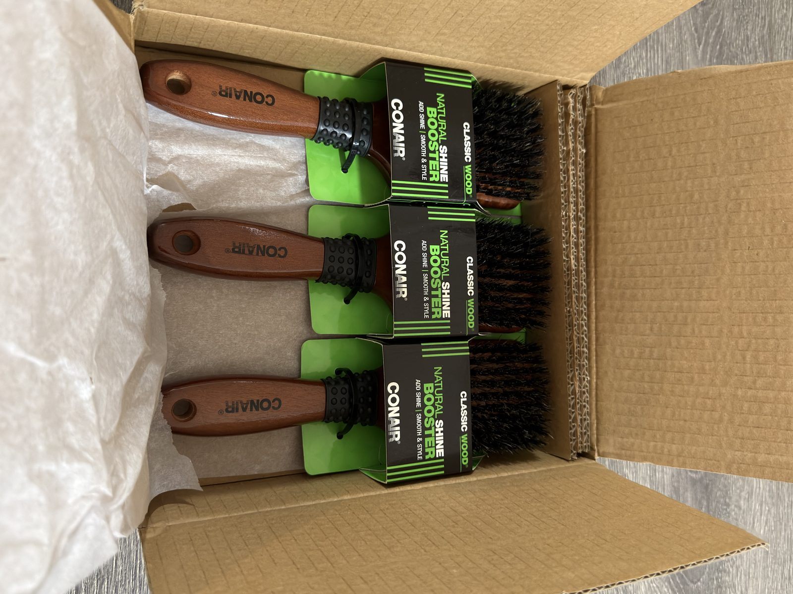 Set of 3 Conair Classic wood natural shine booster