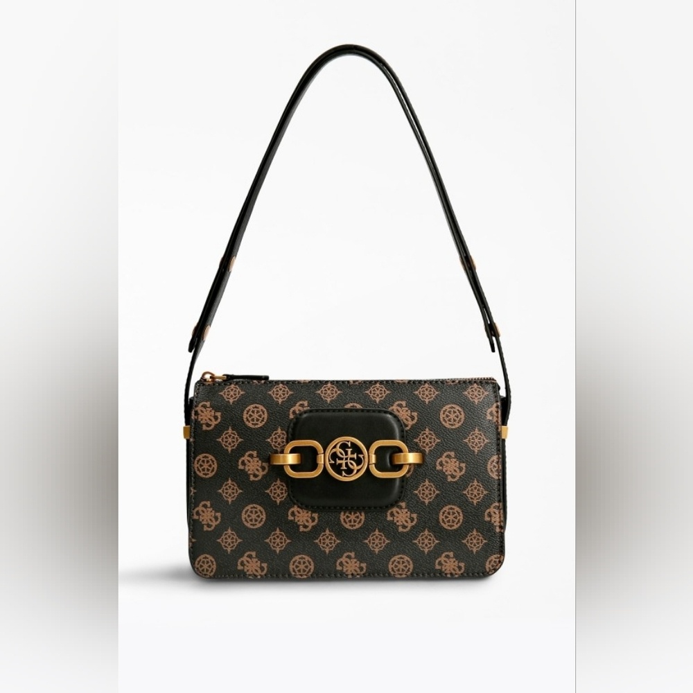 Guess Hensely Brown Logo Shoulder Bag Womens OS Like New