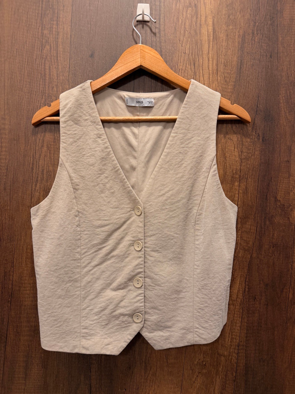 MNG (Mango) Beige Button-Front Tailored Vest, Size M - photo 2