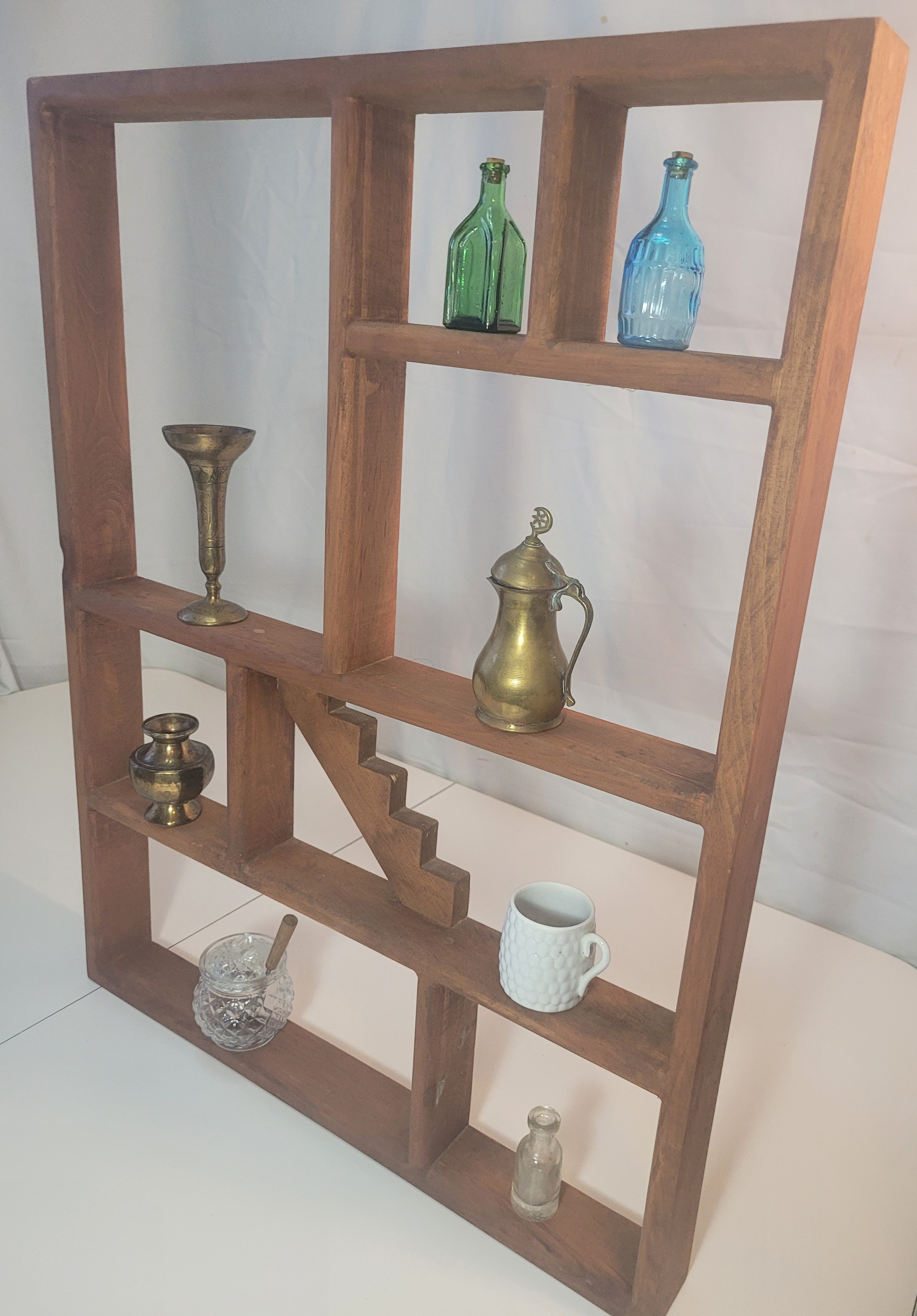 1970s Wooden Shadow Box Wall Shelf with Decorative Miniatures - photo 3