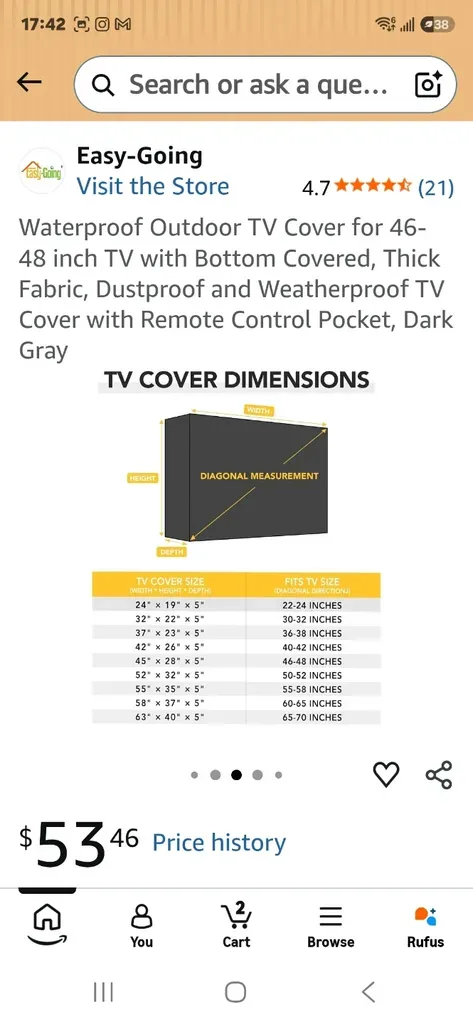 Waterproof Outdoor TV Cover for 46-48 inch TVs - Dark Gray - photo 4