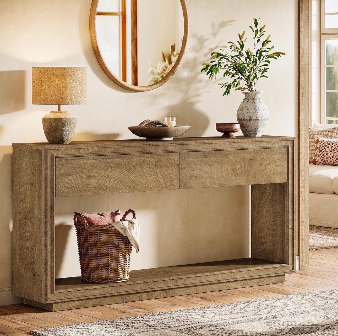 63" Rustic Wood 2-Drawer Console Table – Brand New