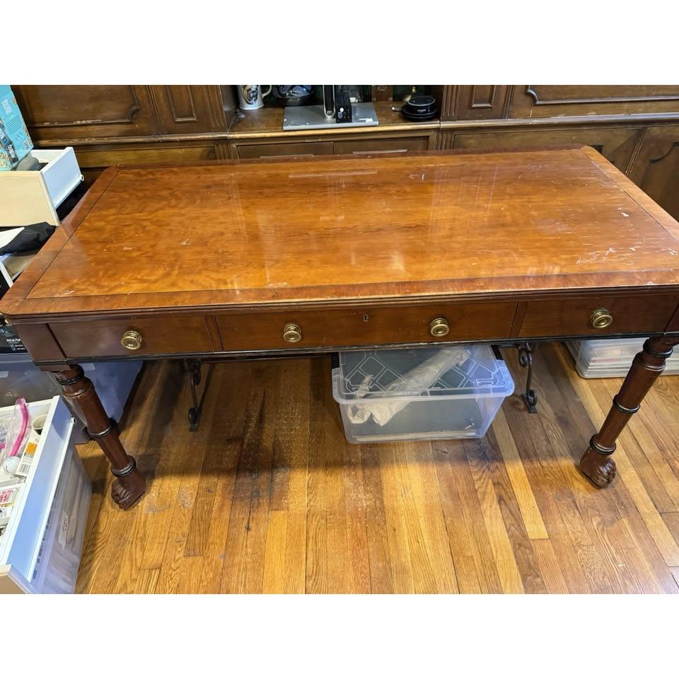 Baker Furniture English Regency 3 Drawer Writing Desk Paw Feet - photo 2