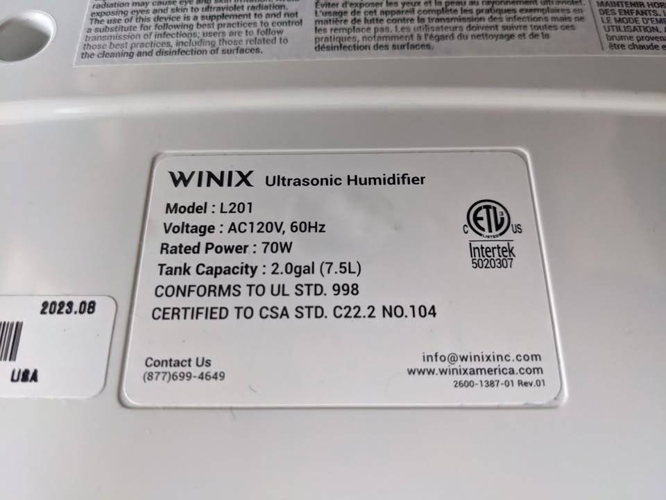 Humidifier, Winix L201 2 Gallon Ultrasonic Humidifier - photo 4