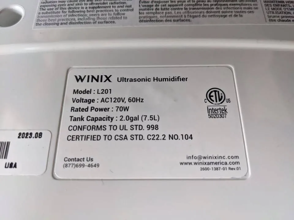 Humidifier, Winix L201 2 Gallon Ultrasonic Humidifier - photo 4
