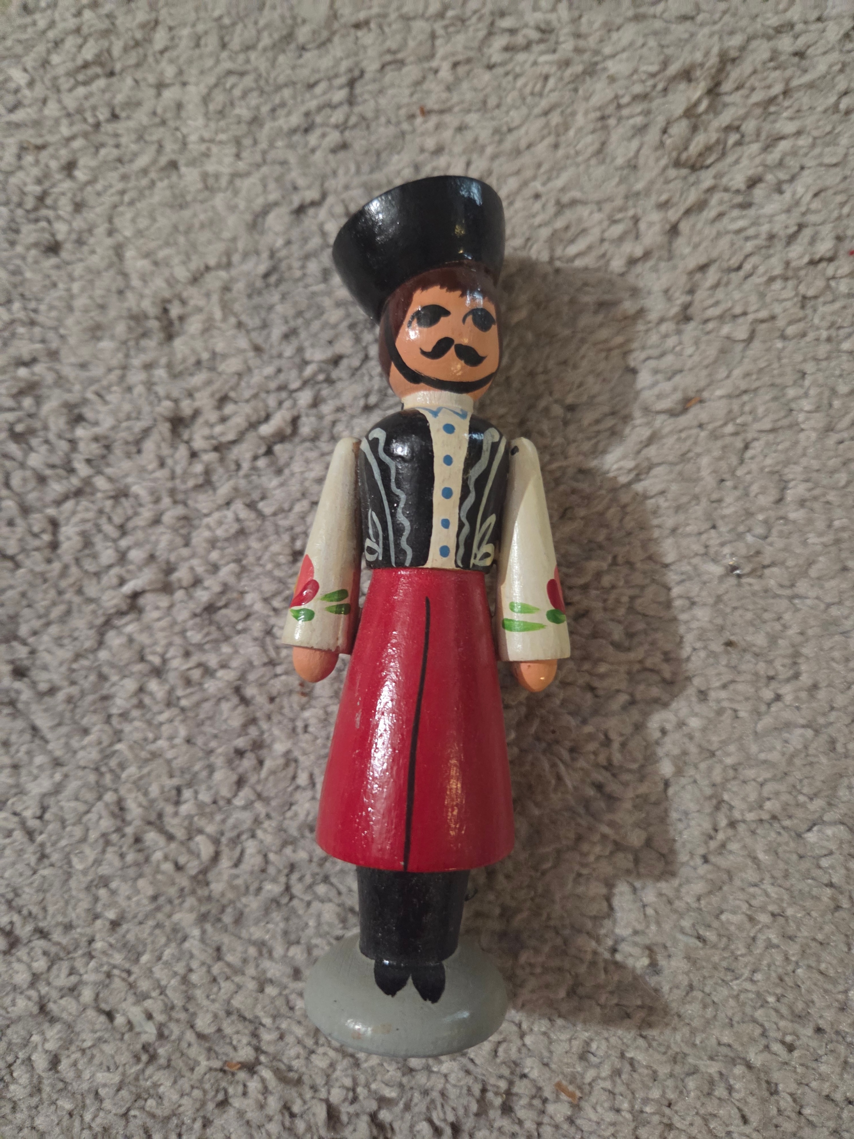 Vintage Painted Wooden Peg Doll in Folk Costume, 5" H