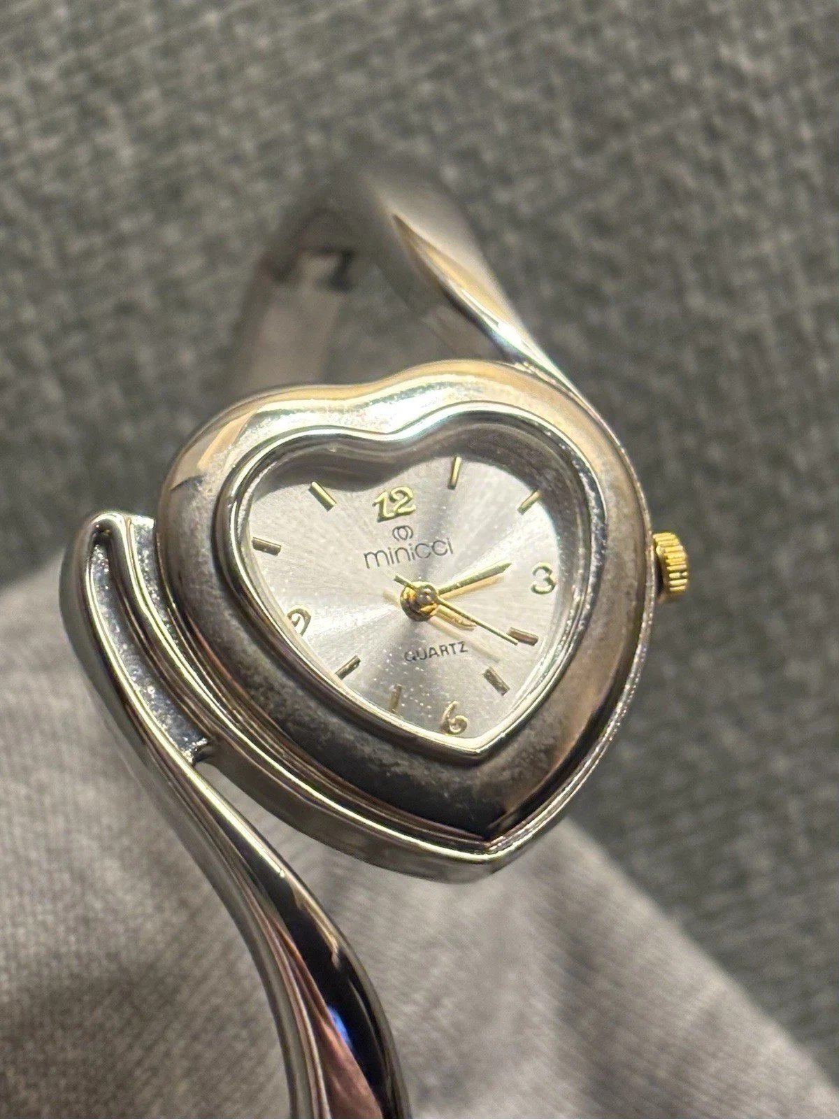 Silver-Tone Heart Quartz Watch Cuff, Gold-Tone Accents