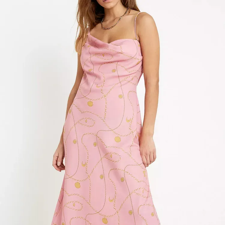 Finders Keepers Pink Chain Slip Midi Dress – New, S