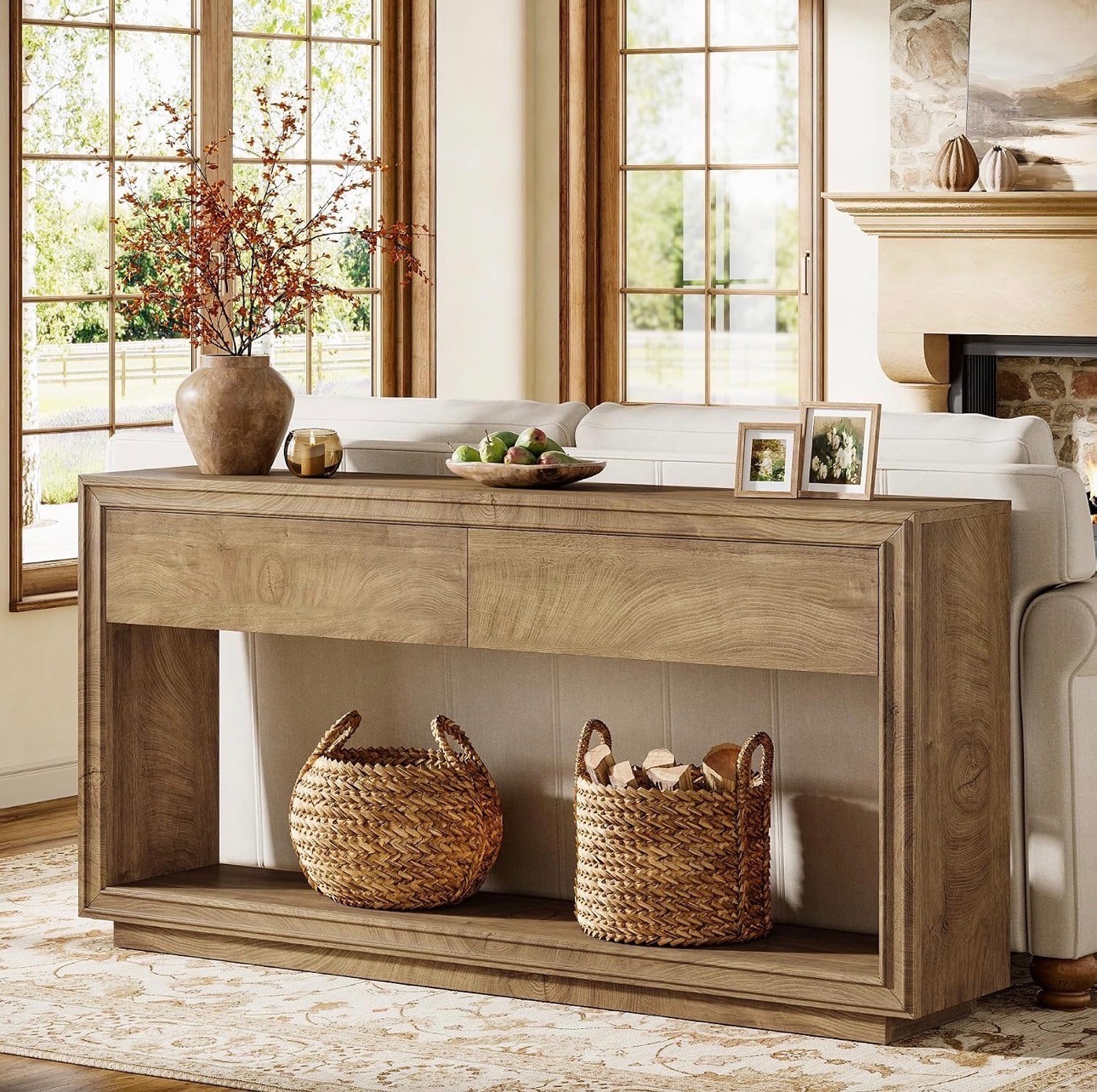 63" Rustic Wood 2-Drawer Console Table – Brand New - photo 2
