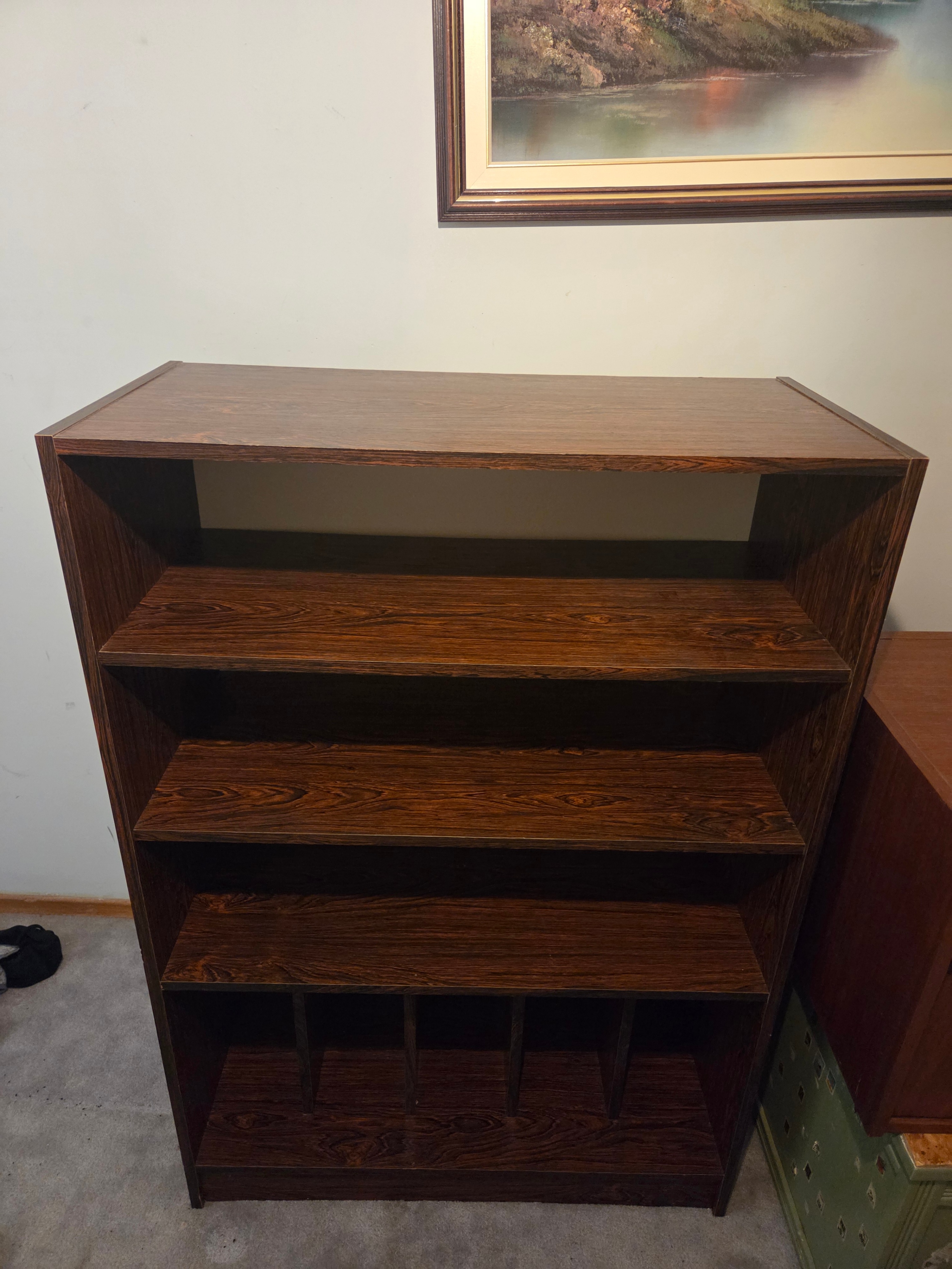 Vintage Dark Rosewood Grain Bookcase & Vinyl Cabinet 48"