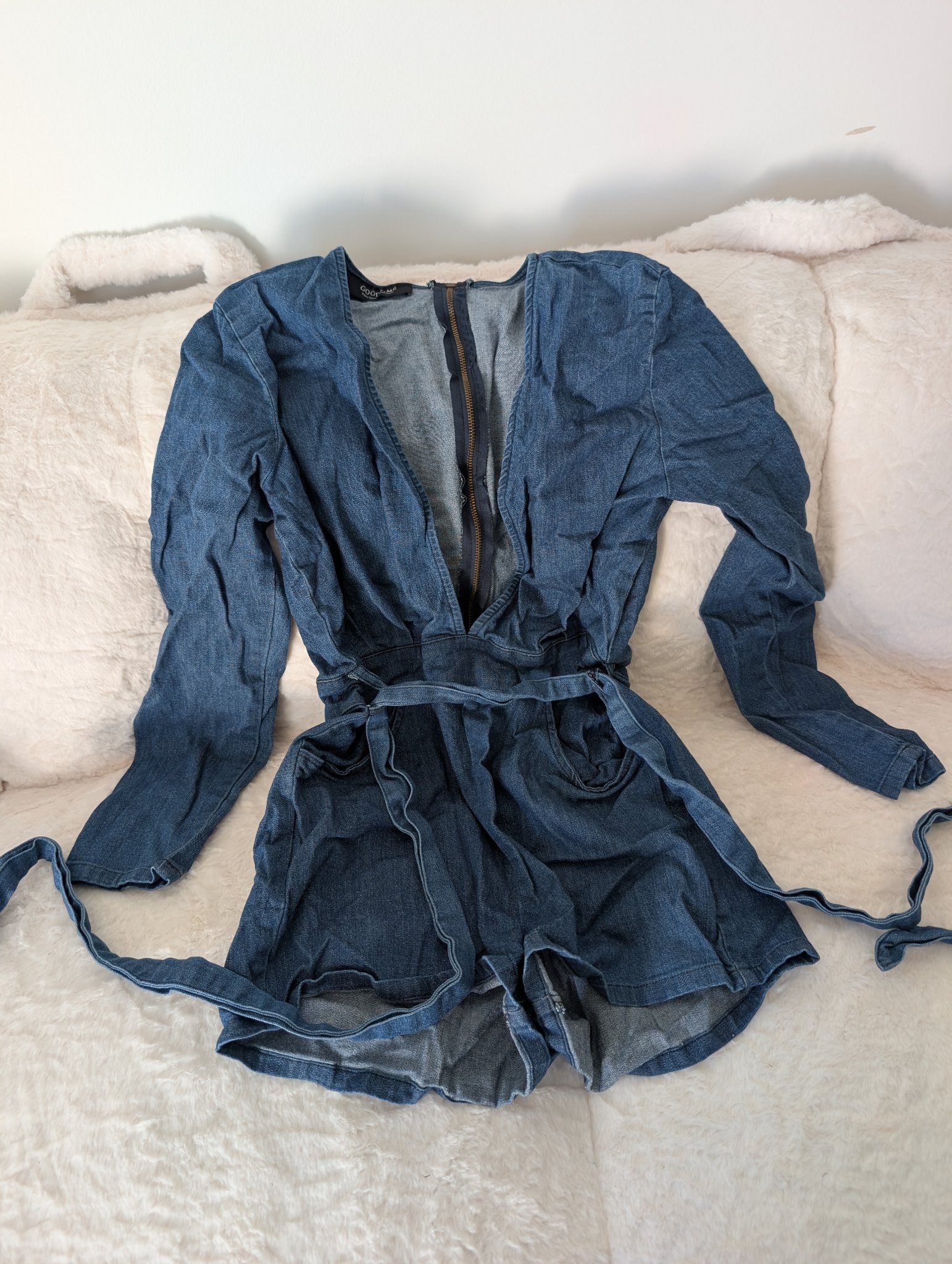 Denim Long-Sleeve Romper