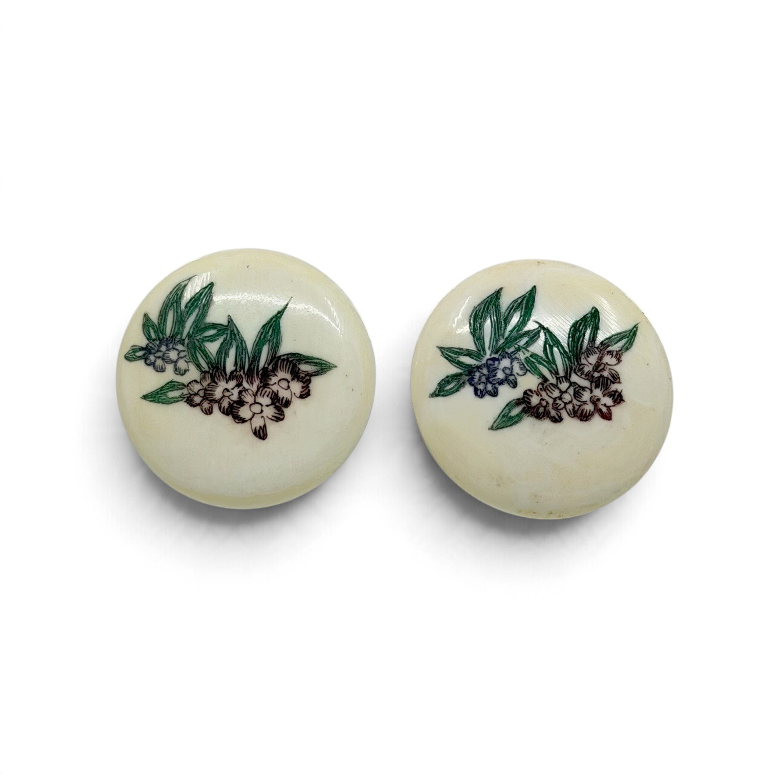 Vintage Japanese hand painted bone earrings - GM1104 - photo 2