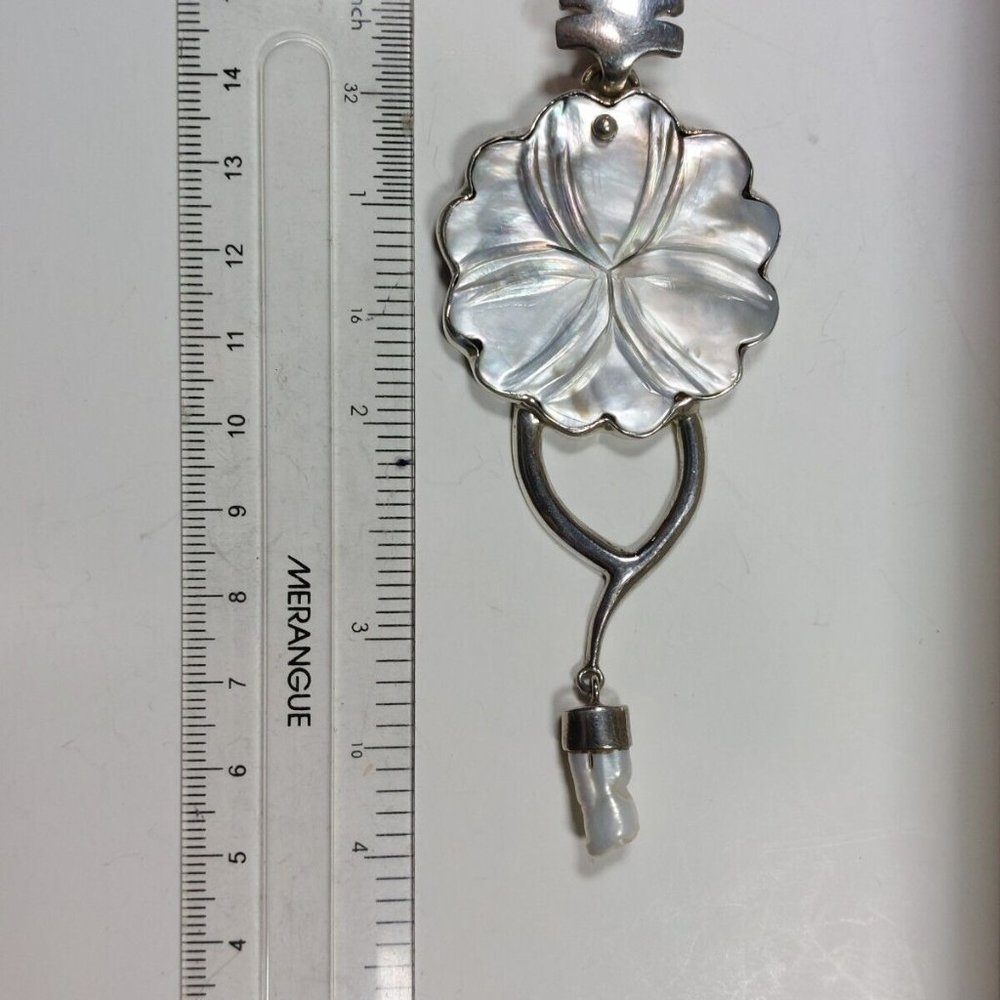 Sterling Silver 925 Mother of Pearl Flower Pendant Handmade - photo 3